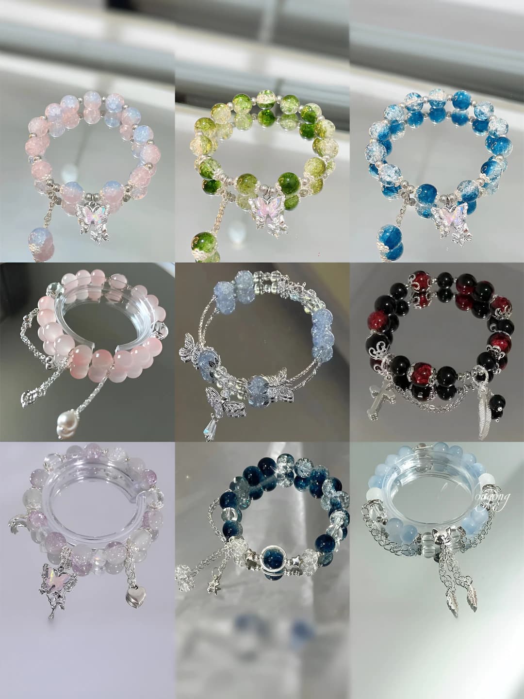 Handmade glass bracelet with bow in natural style for men and women