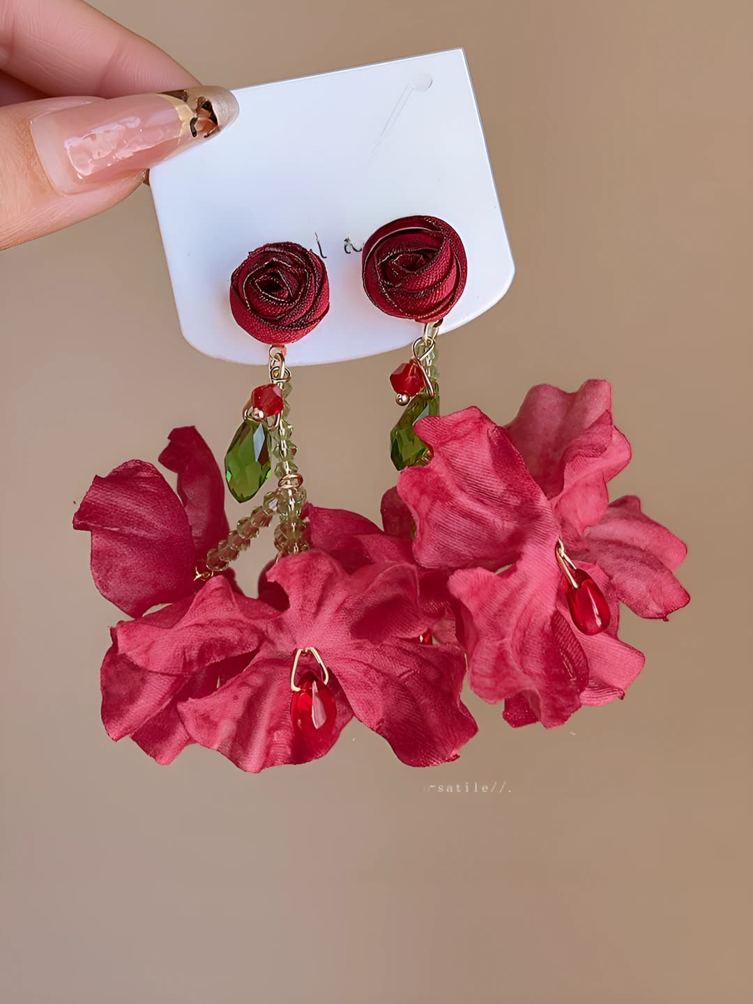 Red rose tassel earrings