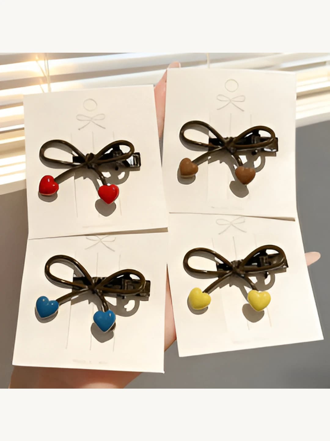 Heart bow clip - Blue - 1 pc