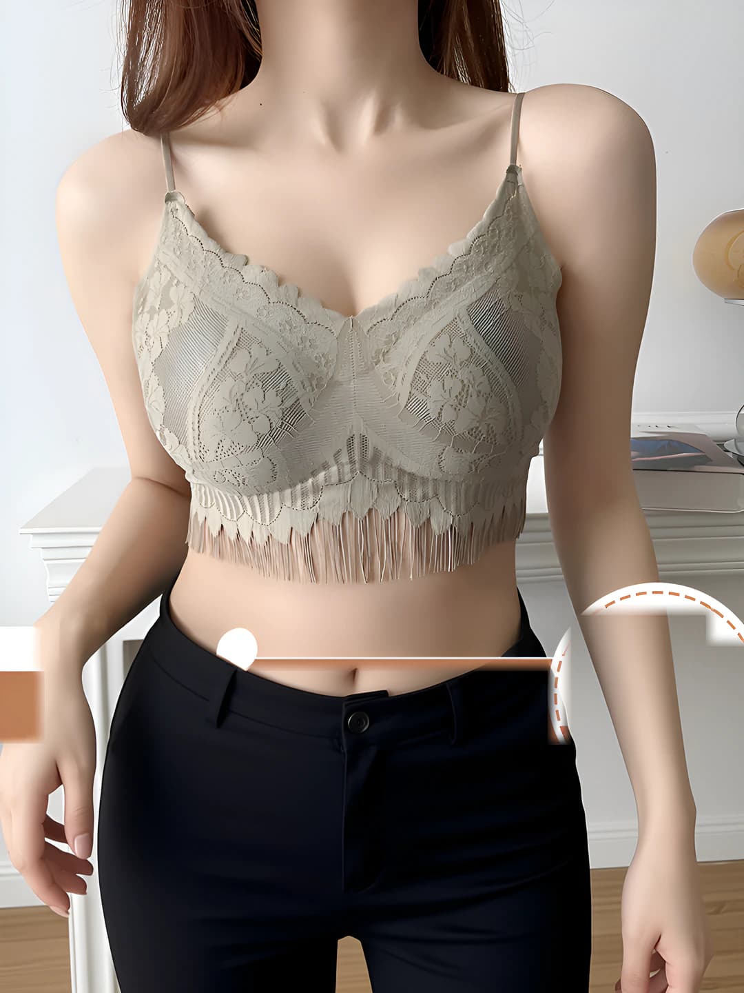 Women's lace camisole with built-in bra cups, V-neck, French style, all-season