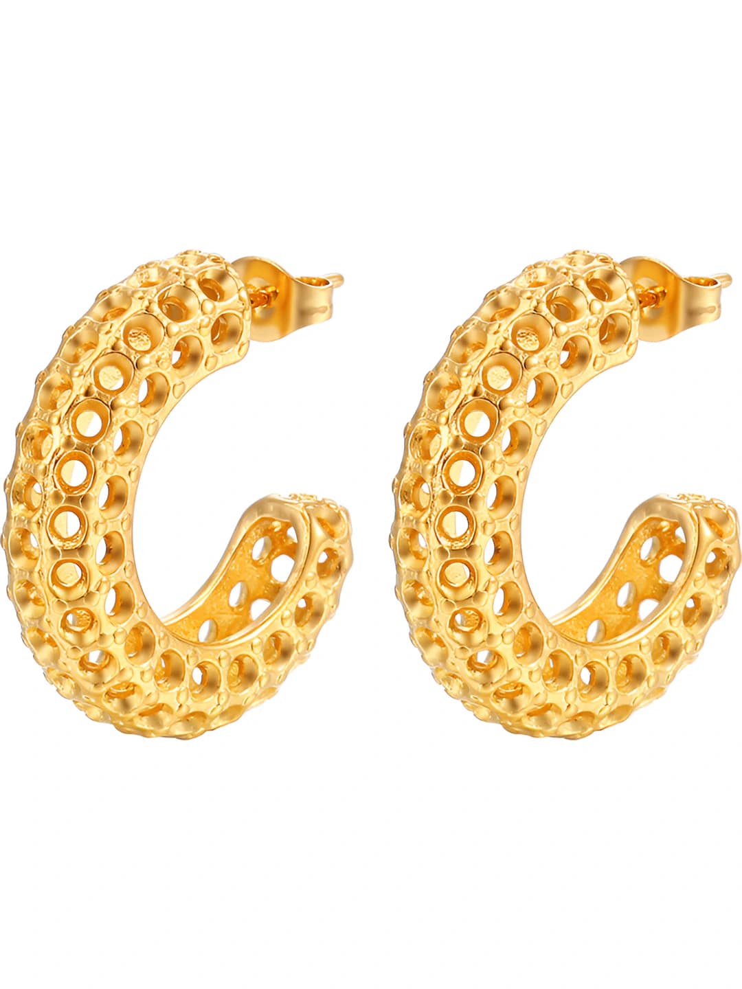 Round cut-out earrings, gold