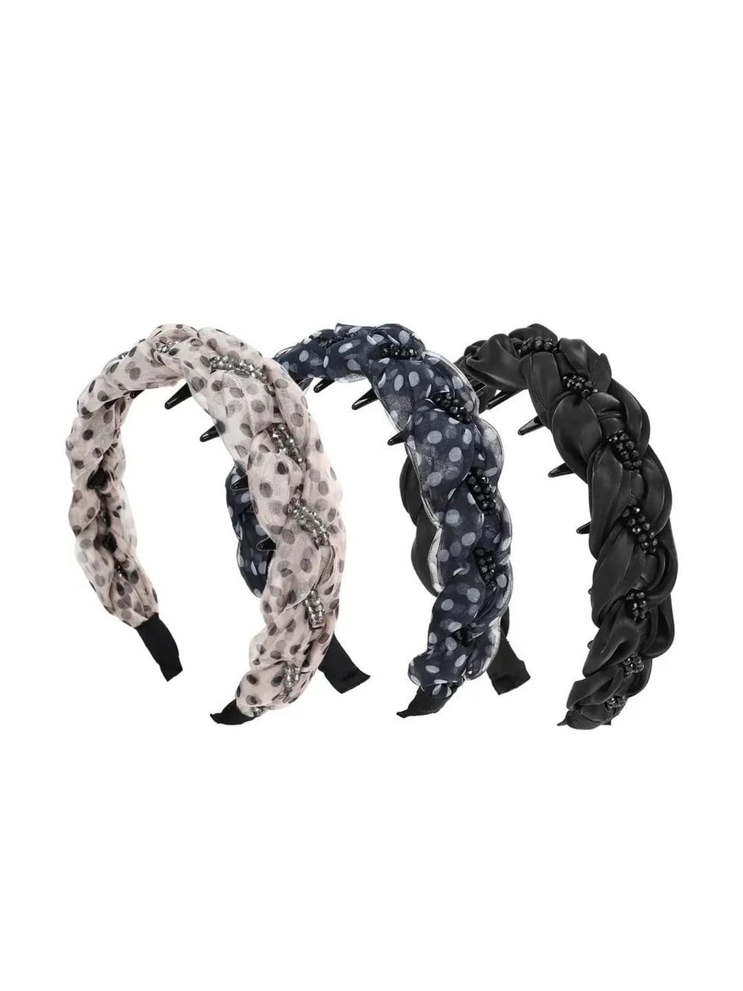 Women's mesh headband with cable knit and wide edge, design element: polka dot