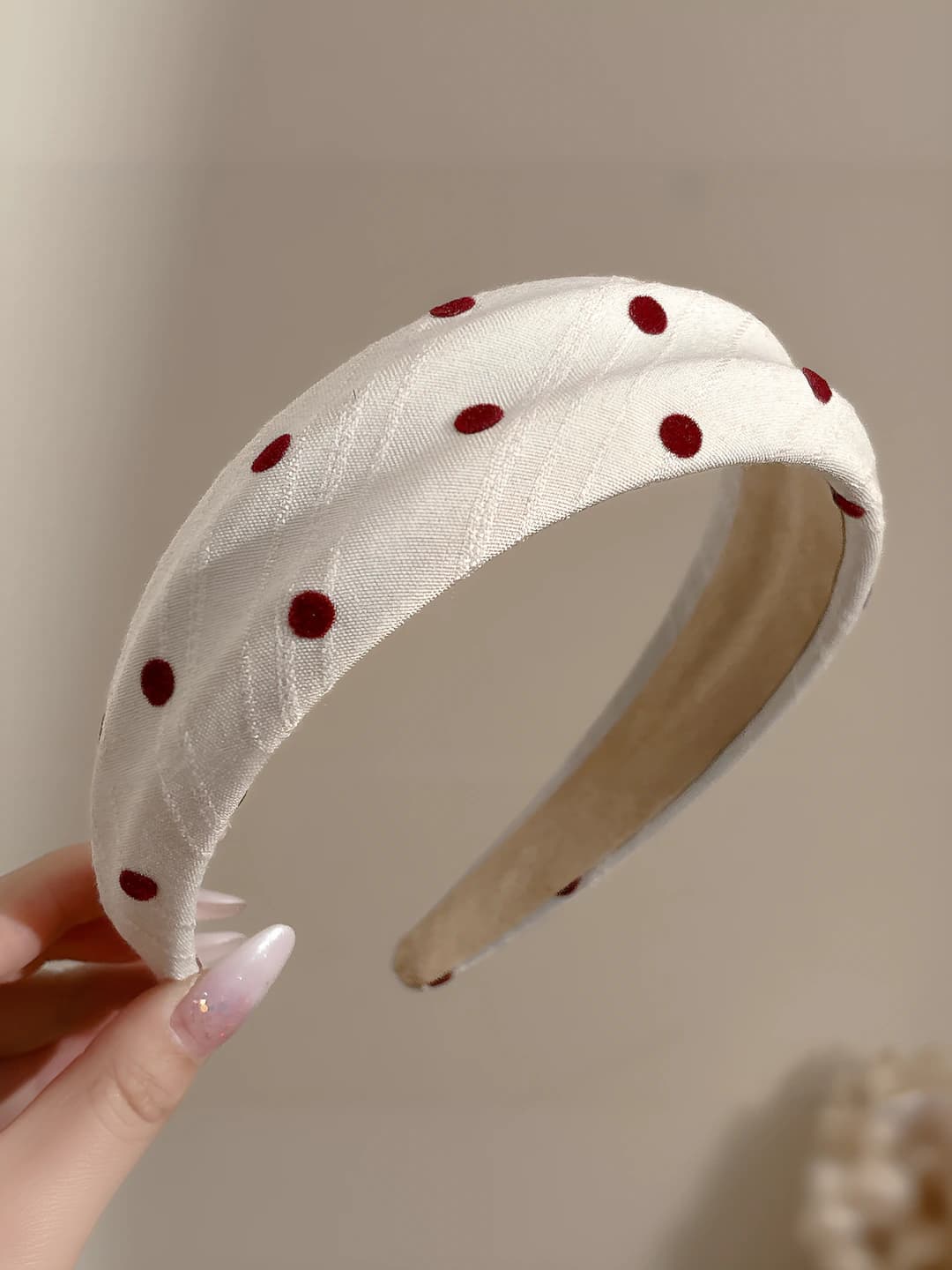 2# Off-white striped headband - width ~4.3 cm fabric+acrylic