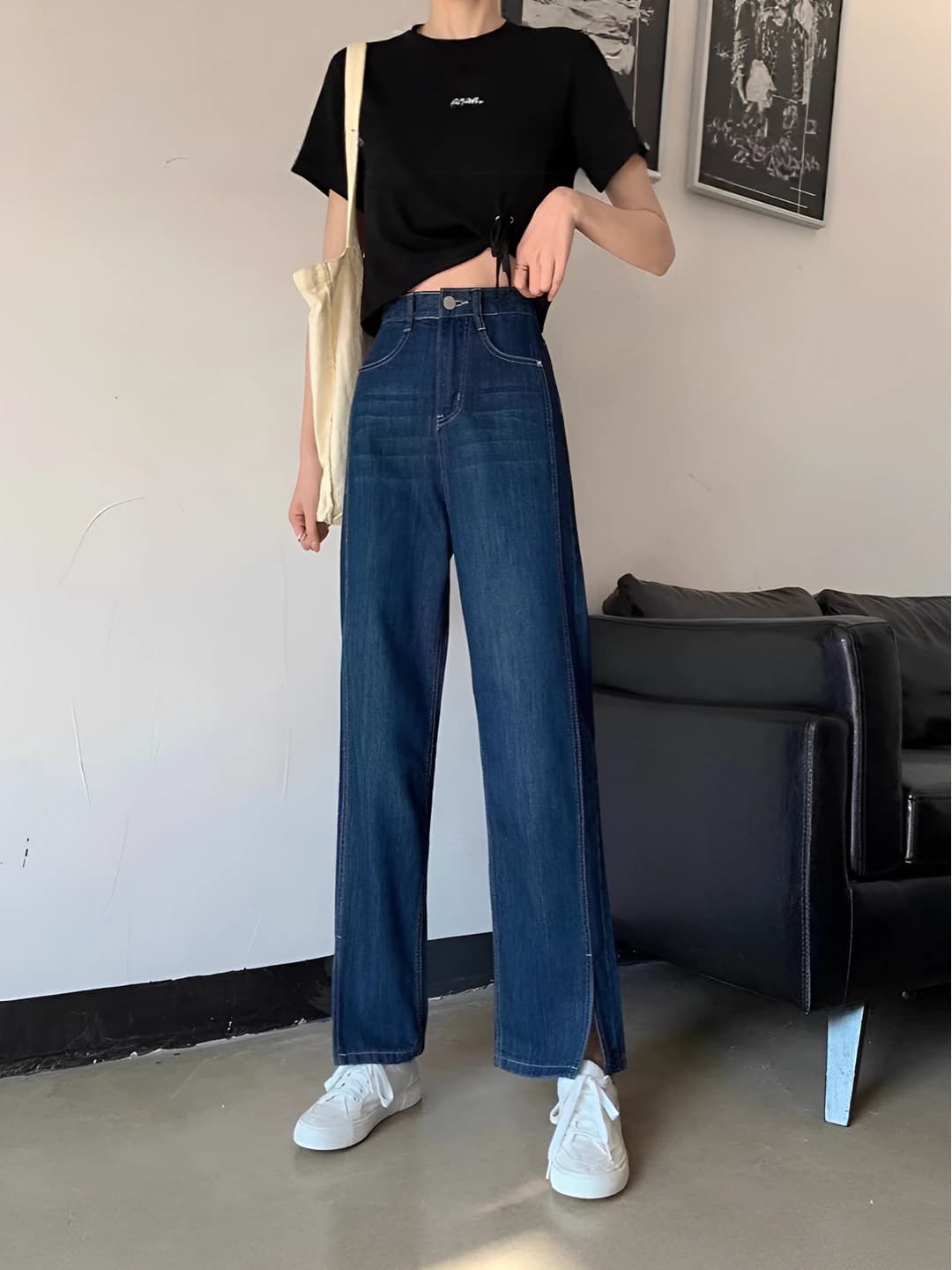 Women's plus size high waist wide and flared jeans, straight cut, trousers, loose fit, slimming, autumn 2026