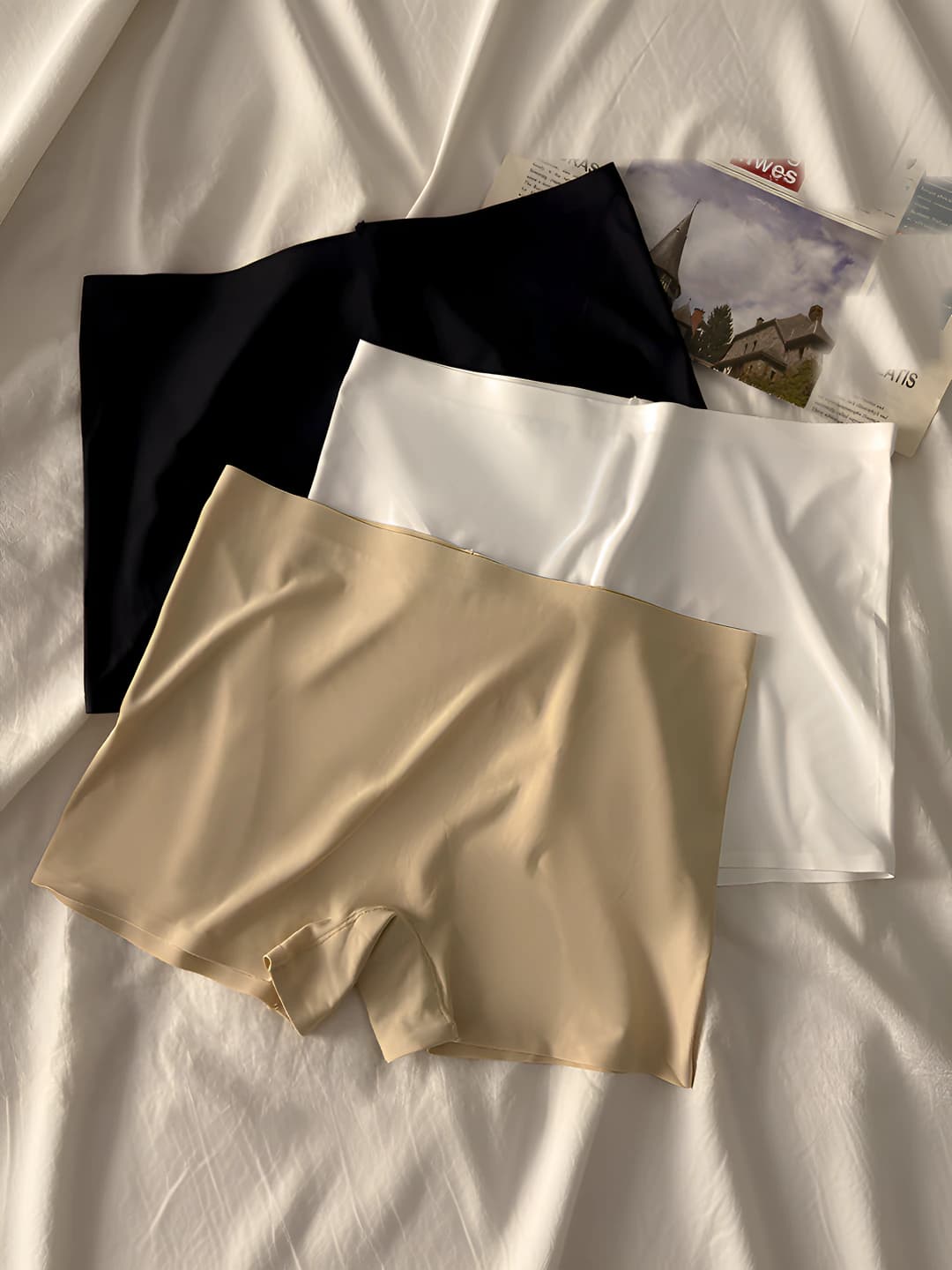 Women's shaping shorts: ice-silk fabric, pure cotton, breathable, seamless, solid colour, summer