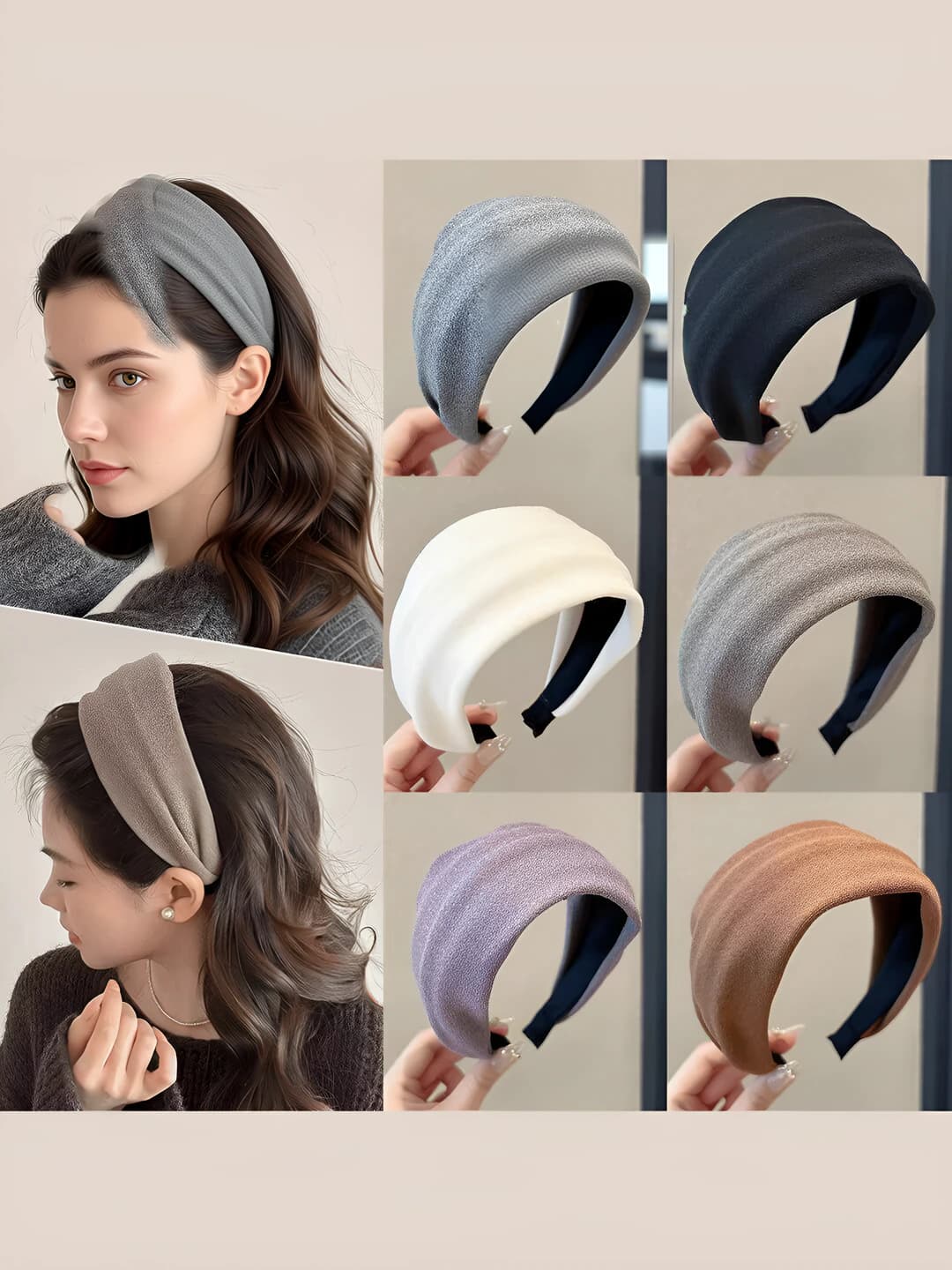 Women's retro wide-brim solid colour headband, for autumn-winter, high quality and stylish