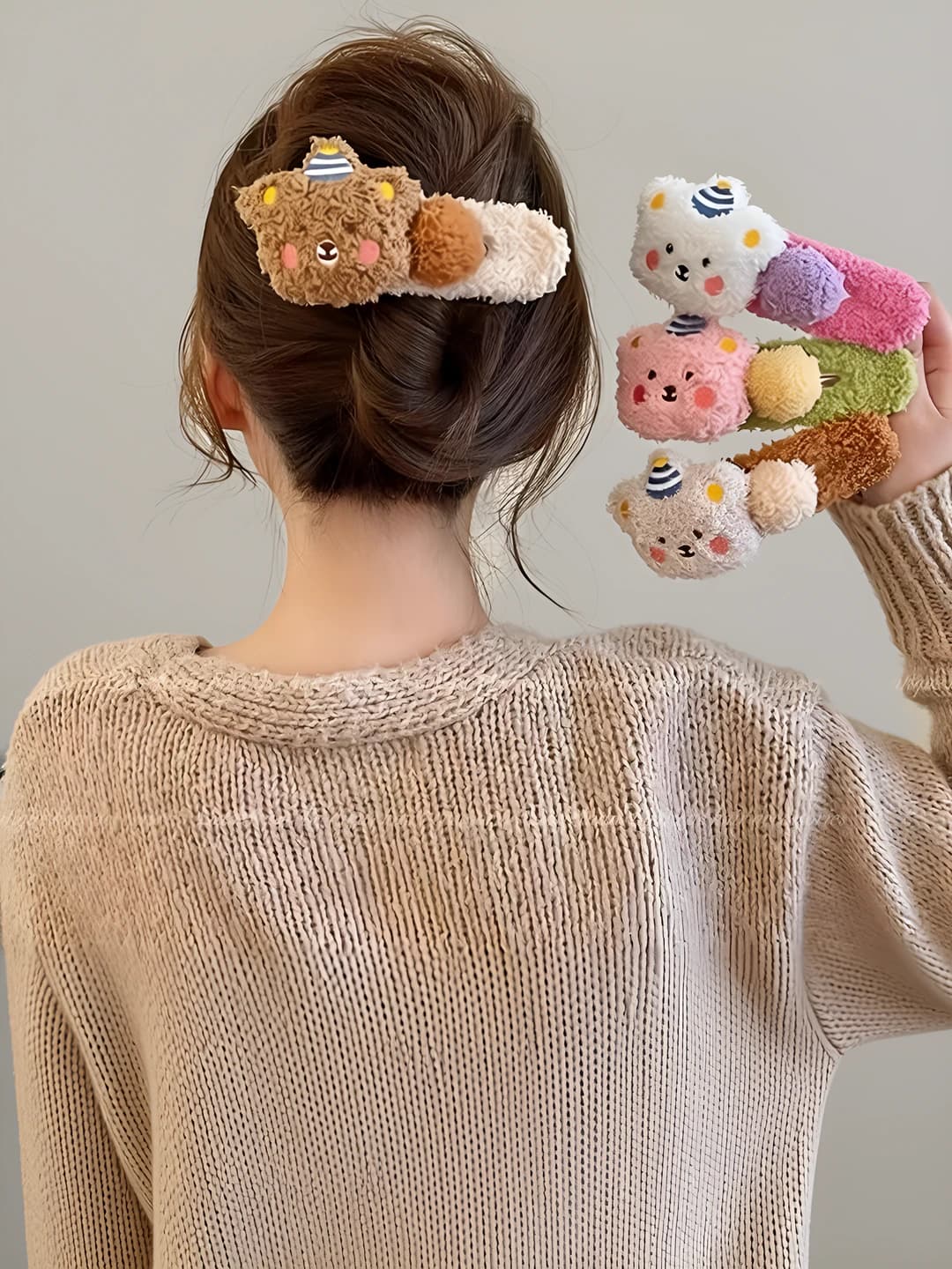 Women's 2026 casual style plush pudding bear hair clip