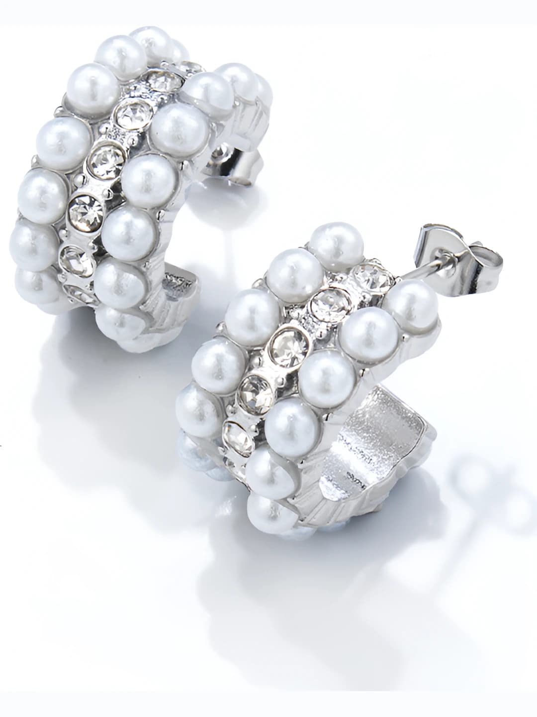Стальной, 2 ряда жемчуг, 1 бриллиант