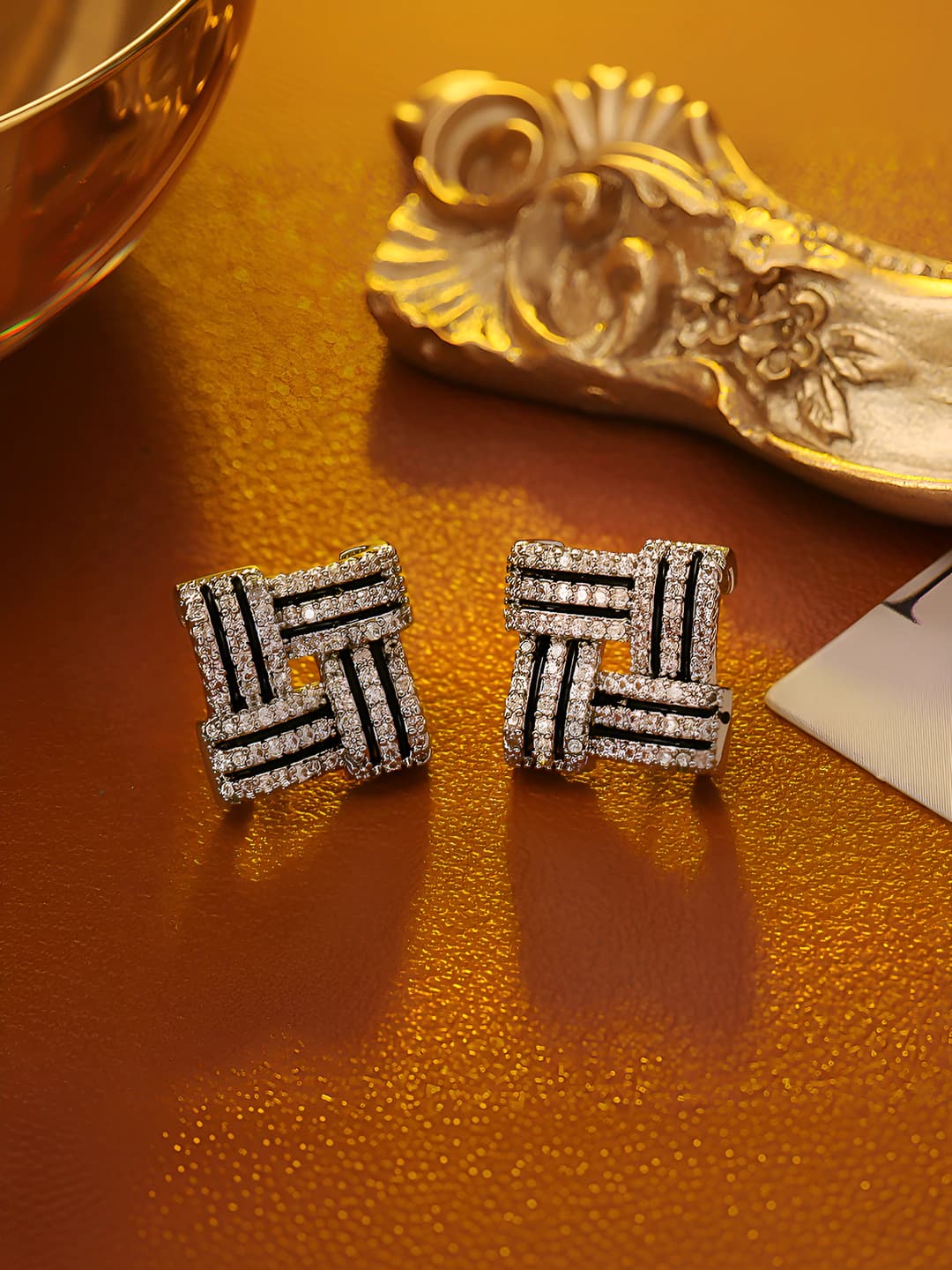 Silver zircon stud earrings