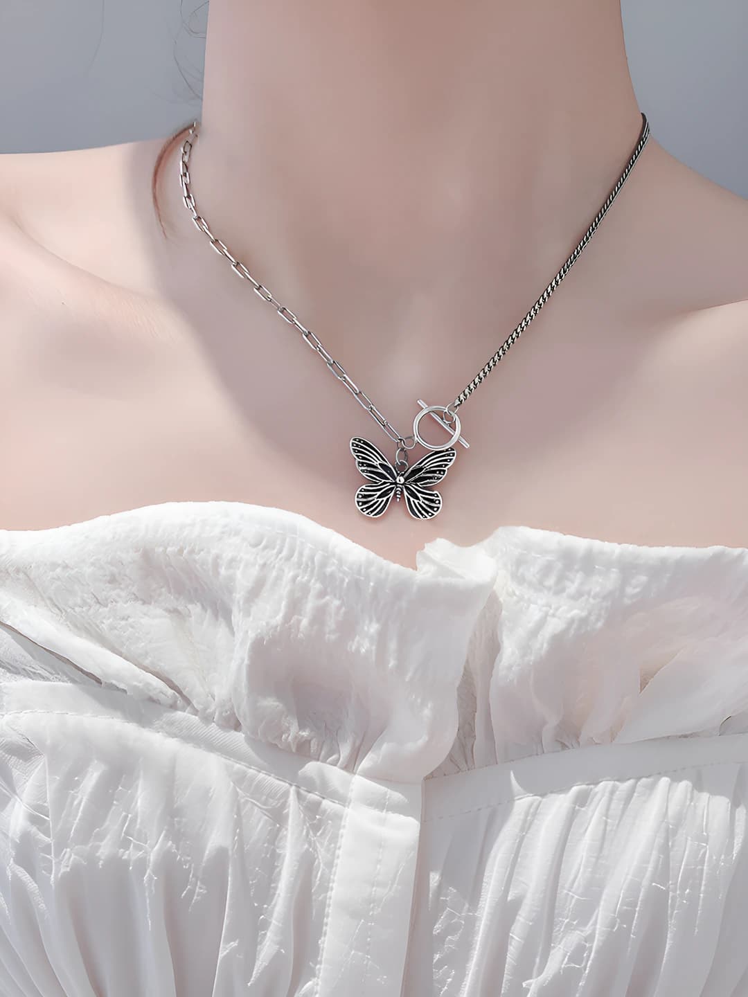 Women's retro butterfly OT clasp bracelet and necklace set