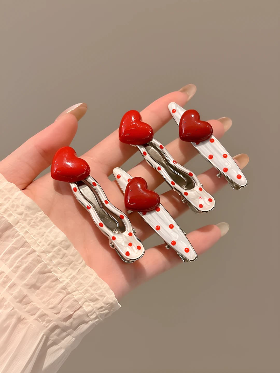 Polka dot, heart, 4 pcs