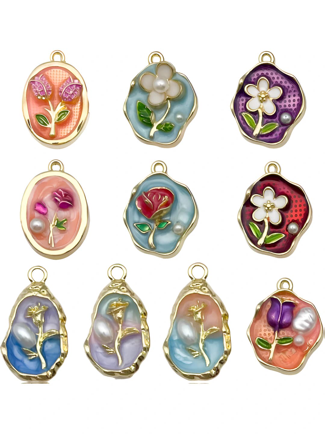 10 pcs mixed, oval, floral, 30.5 g
