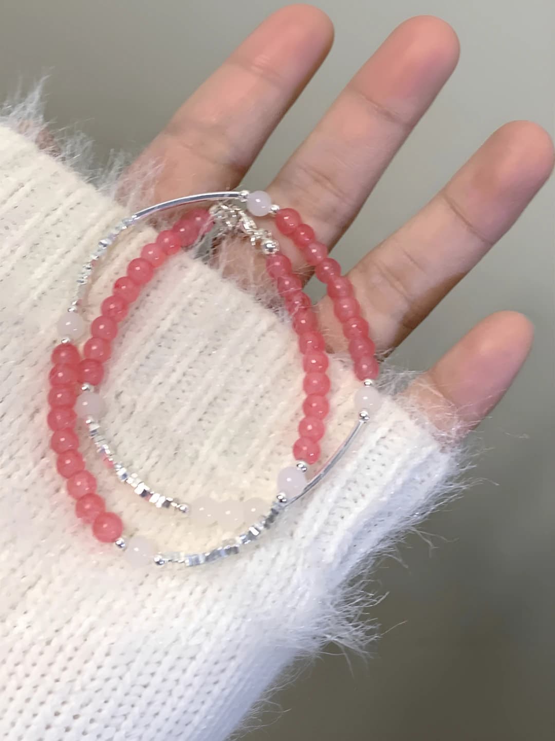 Pink double-layer beaded bracelet