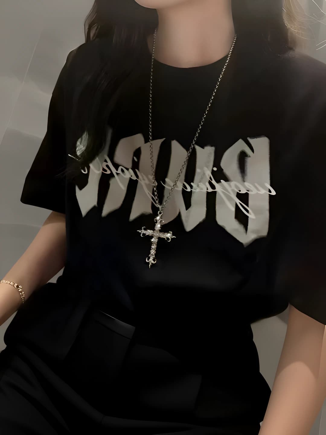 Women's Y2K cross pendant necklace with zirconia