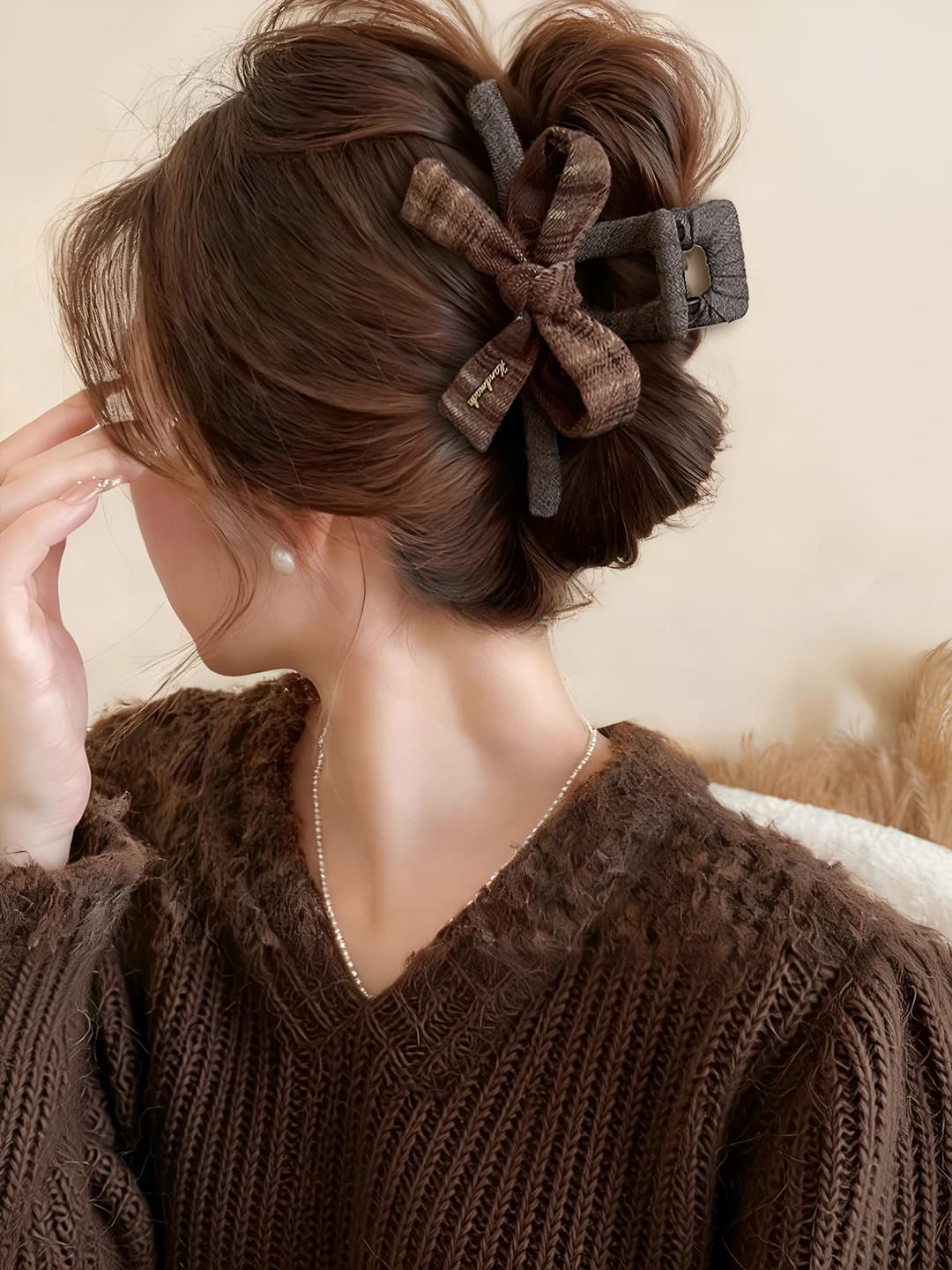 8# Coffee double-sided fabric bow