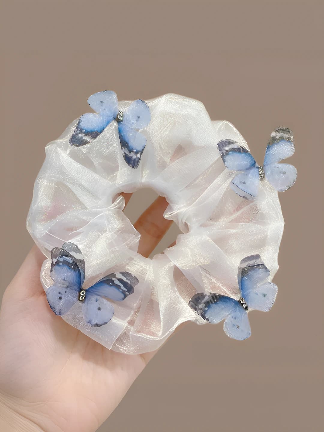 White, butterfly, tulle, hair tie, ~12 cm