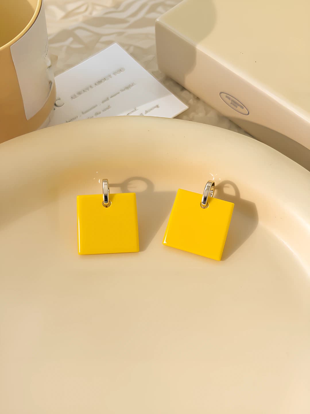 Square yellow studs, 925 silver