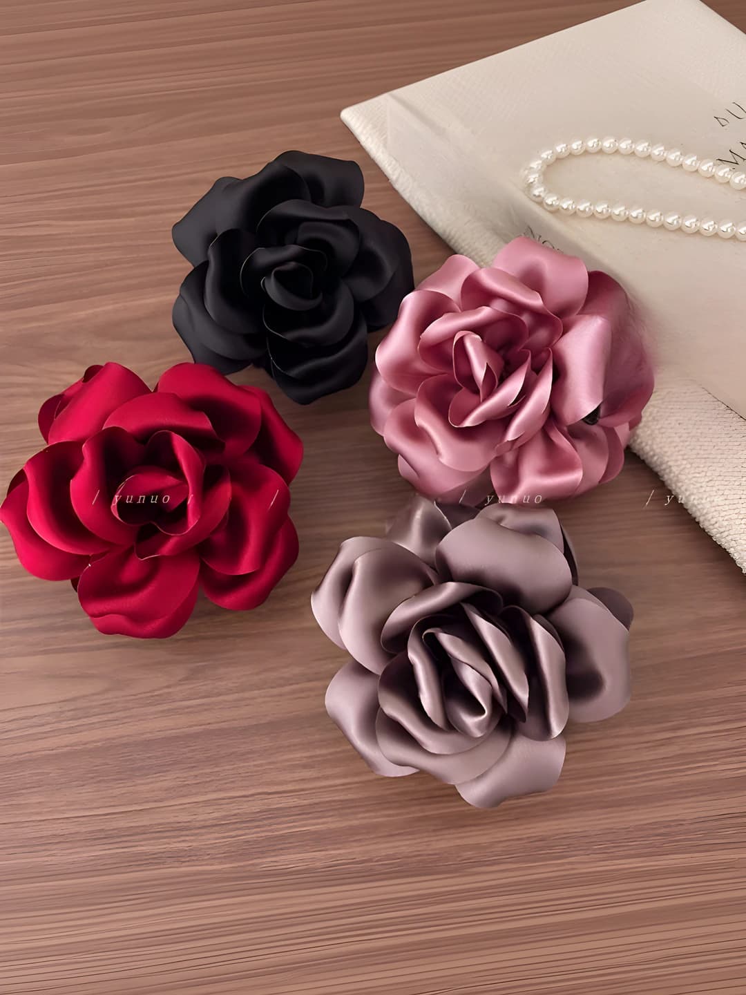Ayollar uchun satinli 3D gul soch toʻgʻnagʻichlari va taroqlar, qoʻlda ishlangan, fransuz uslubidagi elegant dizayn elementi