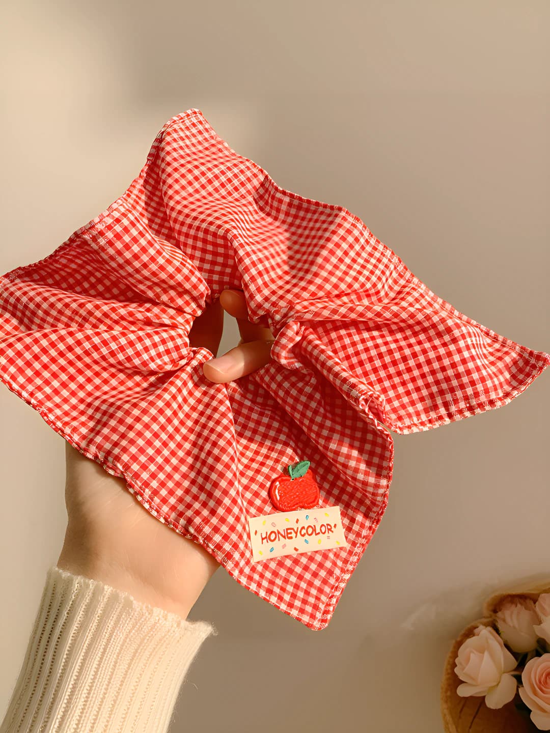 1# Qizil katak kvadrat soch to'plami 21*22 sm