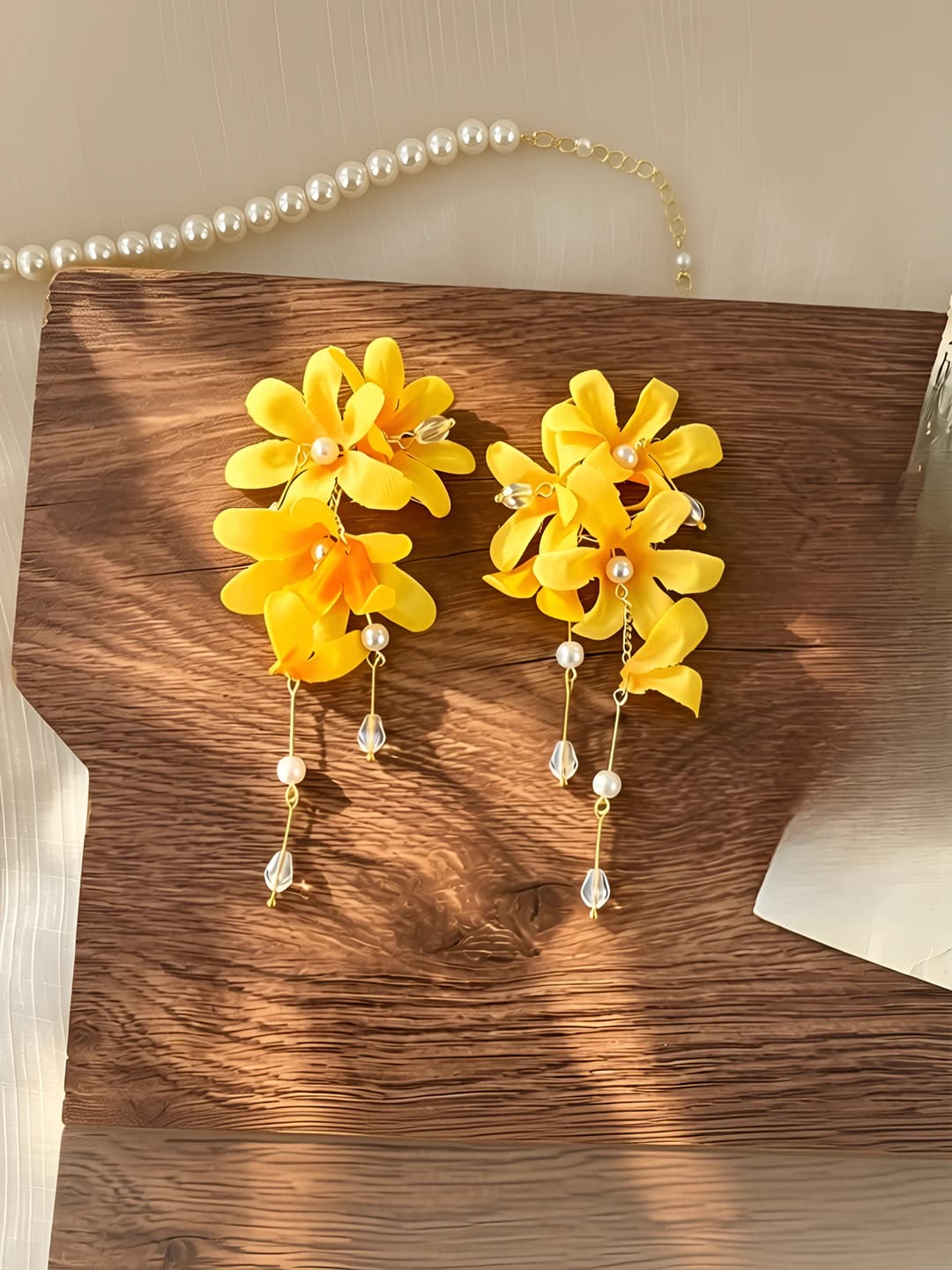 Yellow floral tassel earrings