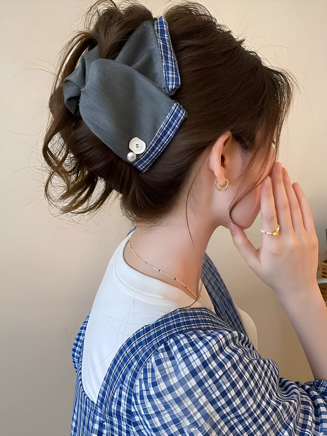 3# Серо-синий клетчатый треугольный зажим ~12.5cm