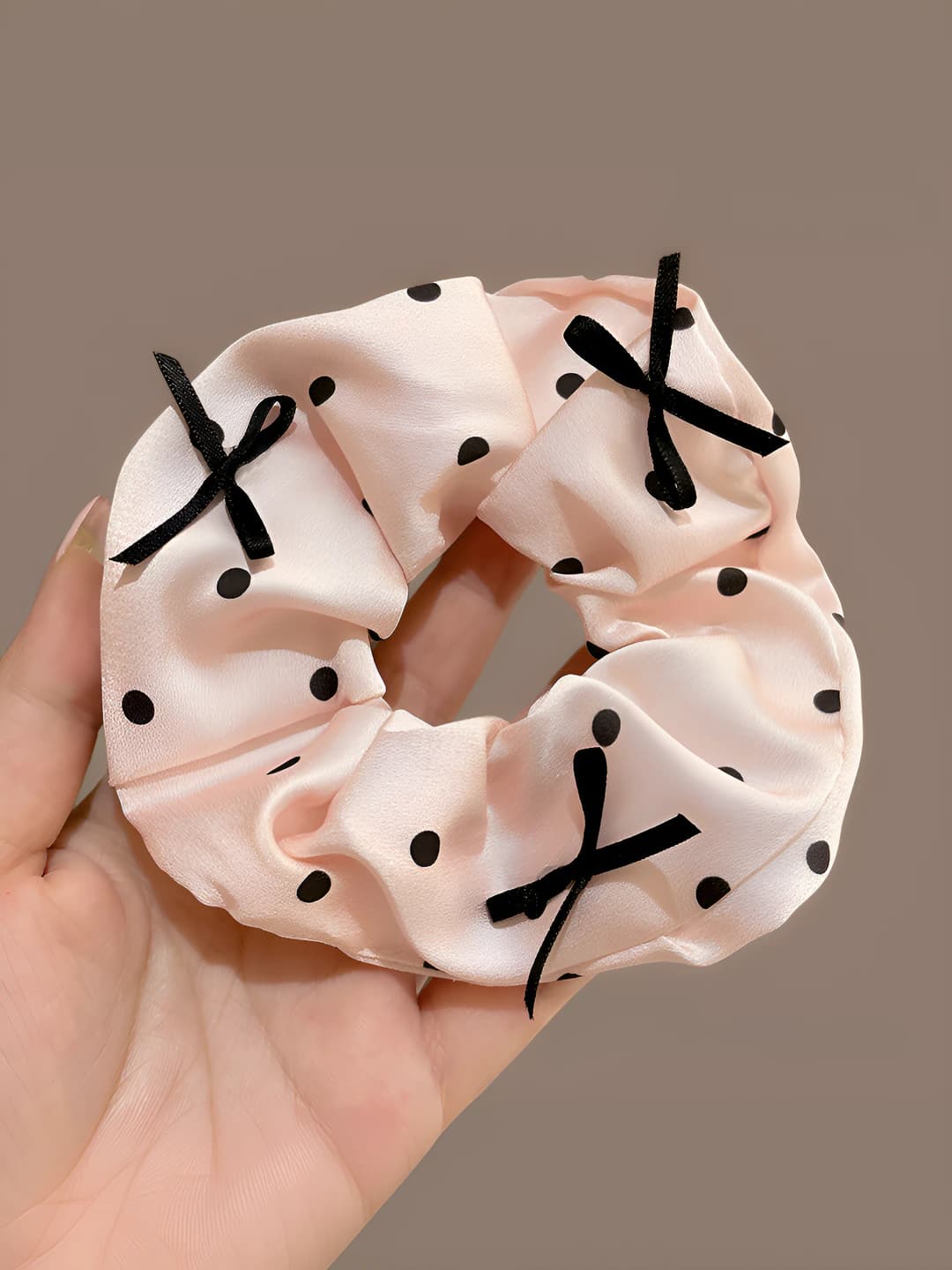 1# Polka dot pink bow hair tie - ~13 cm
