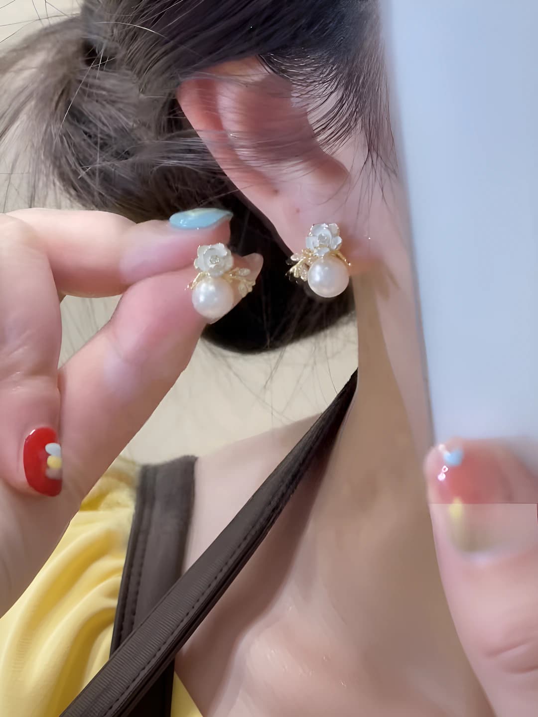 Camellia pearl earrings