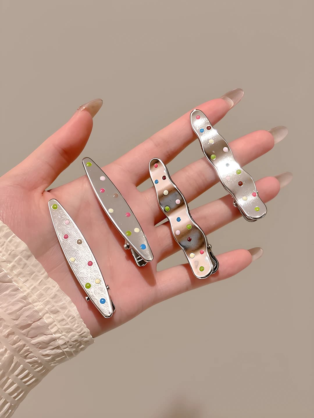 Metal, long, polka dot, 4 pcs