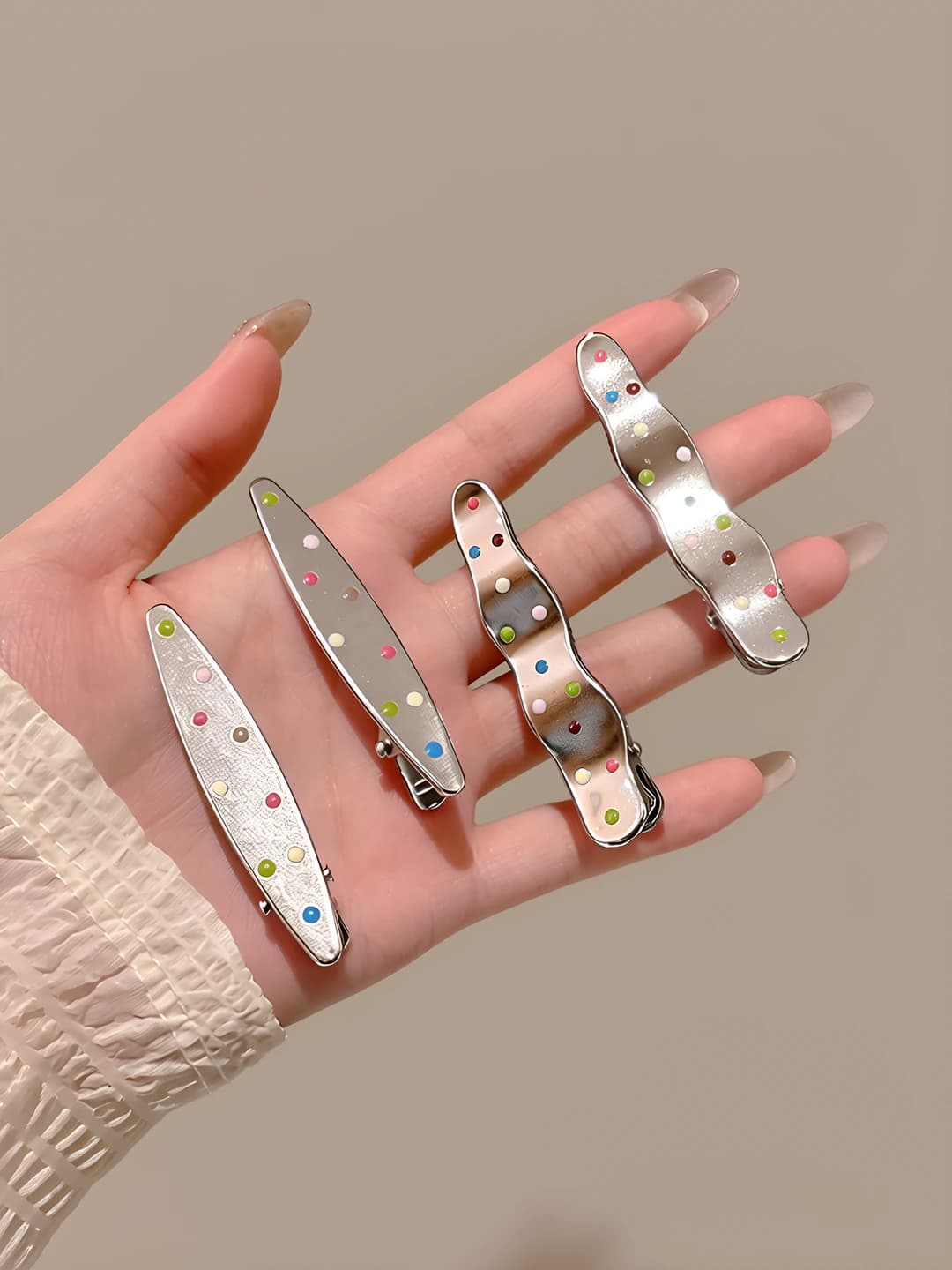 Metal, long, polka dot, 4 pcs
