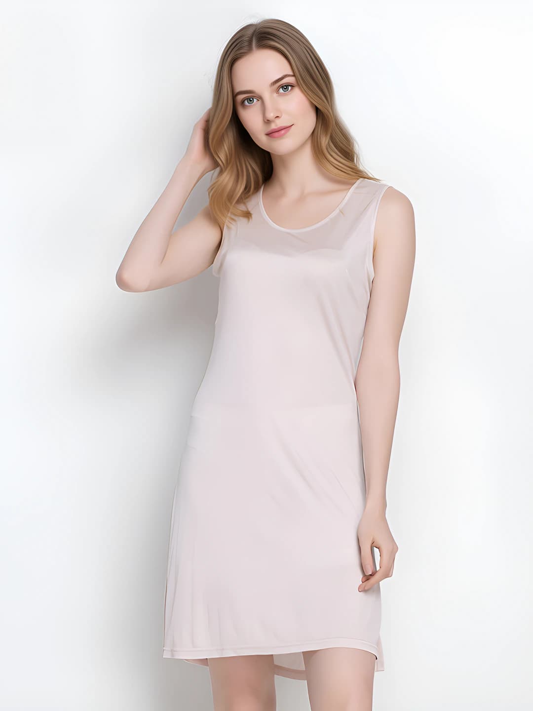 Women's summer silk loungewear, thin loose mulberry silk tank top dress, crew neck, sleeveless, breathable, casual style