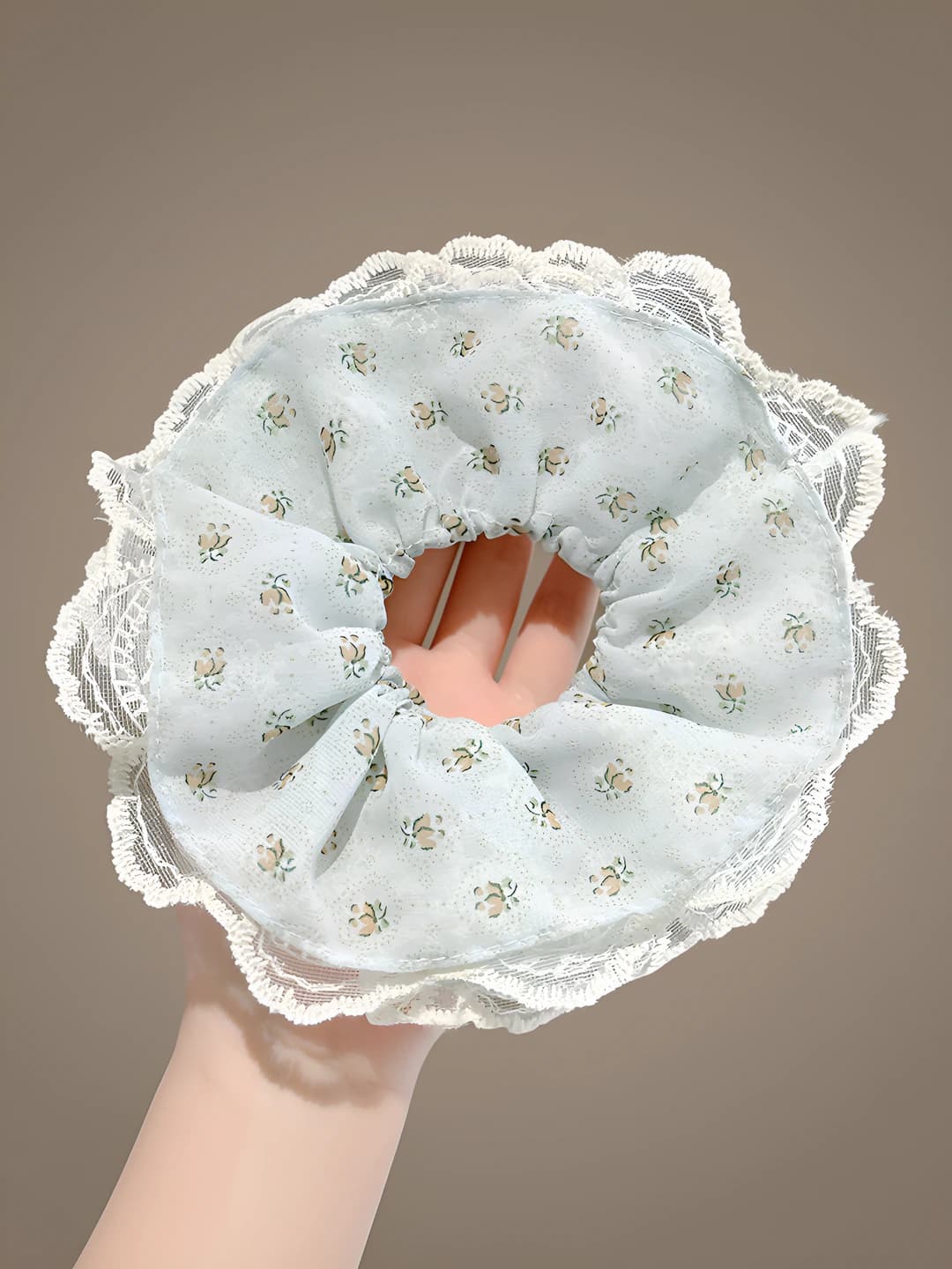 1# Light blue floral lace hair tie ~18 cm