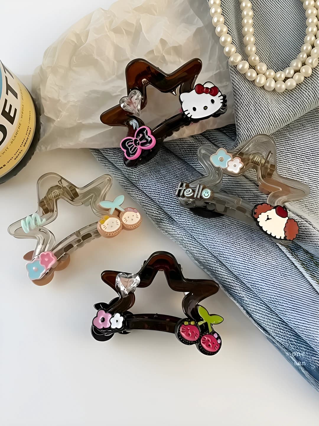 Women's hair clips and combs: five-pointed star, mixed material, handmade, shape pattern, versatile style