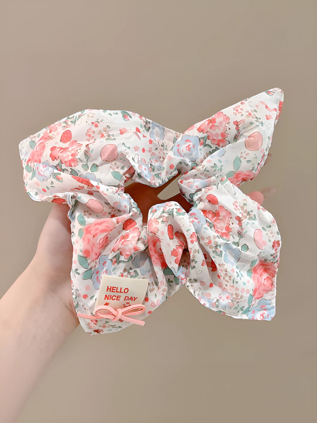 3# Розовый мелкий цветочный квадратный платок-резинка ~21*22 см