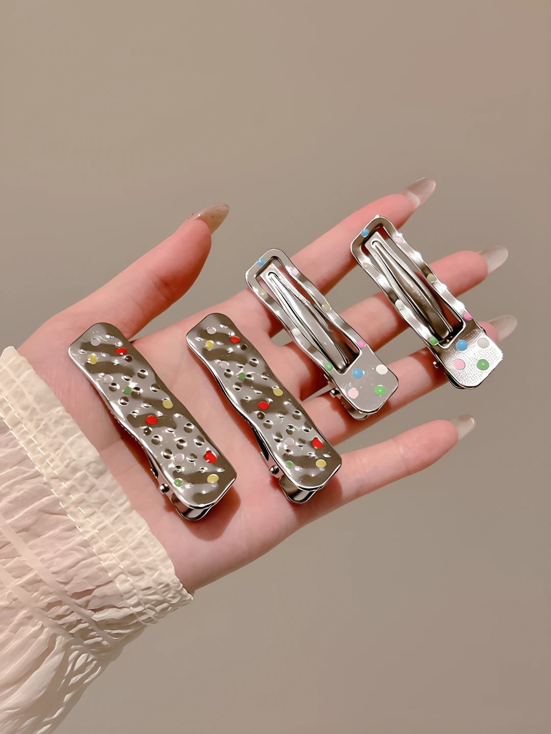 Metal, square, polka dot, 4 pcs