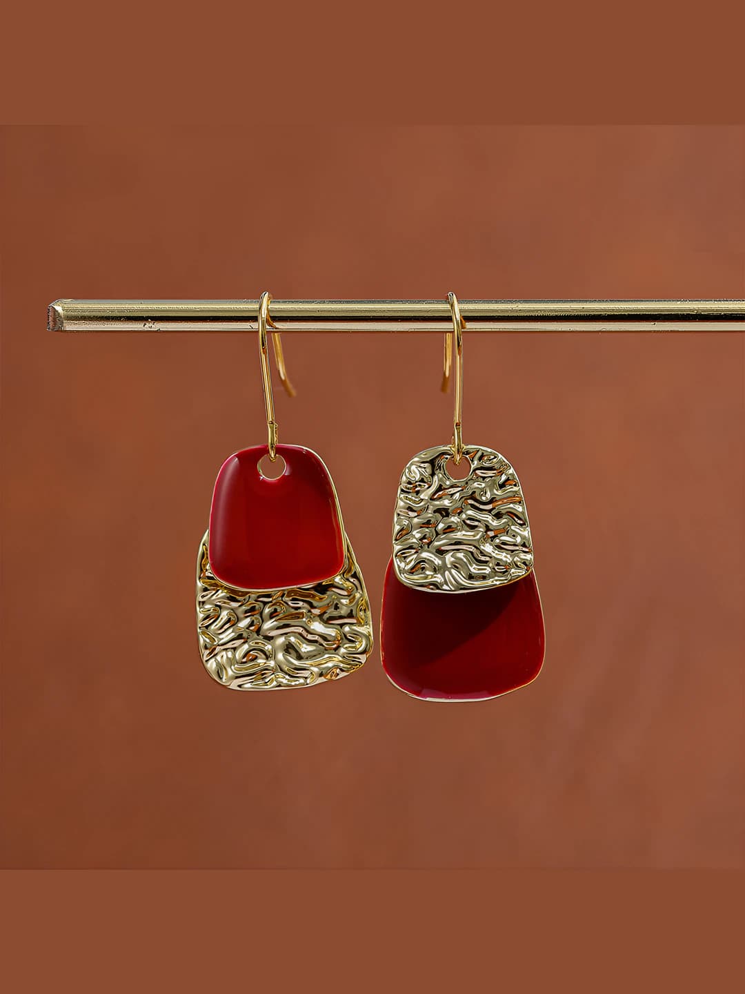 Red gold double-layer stud earrings