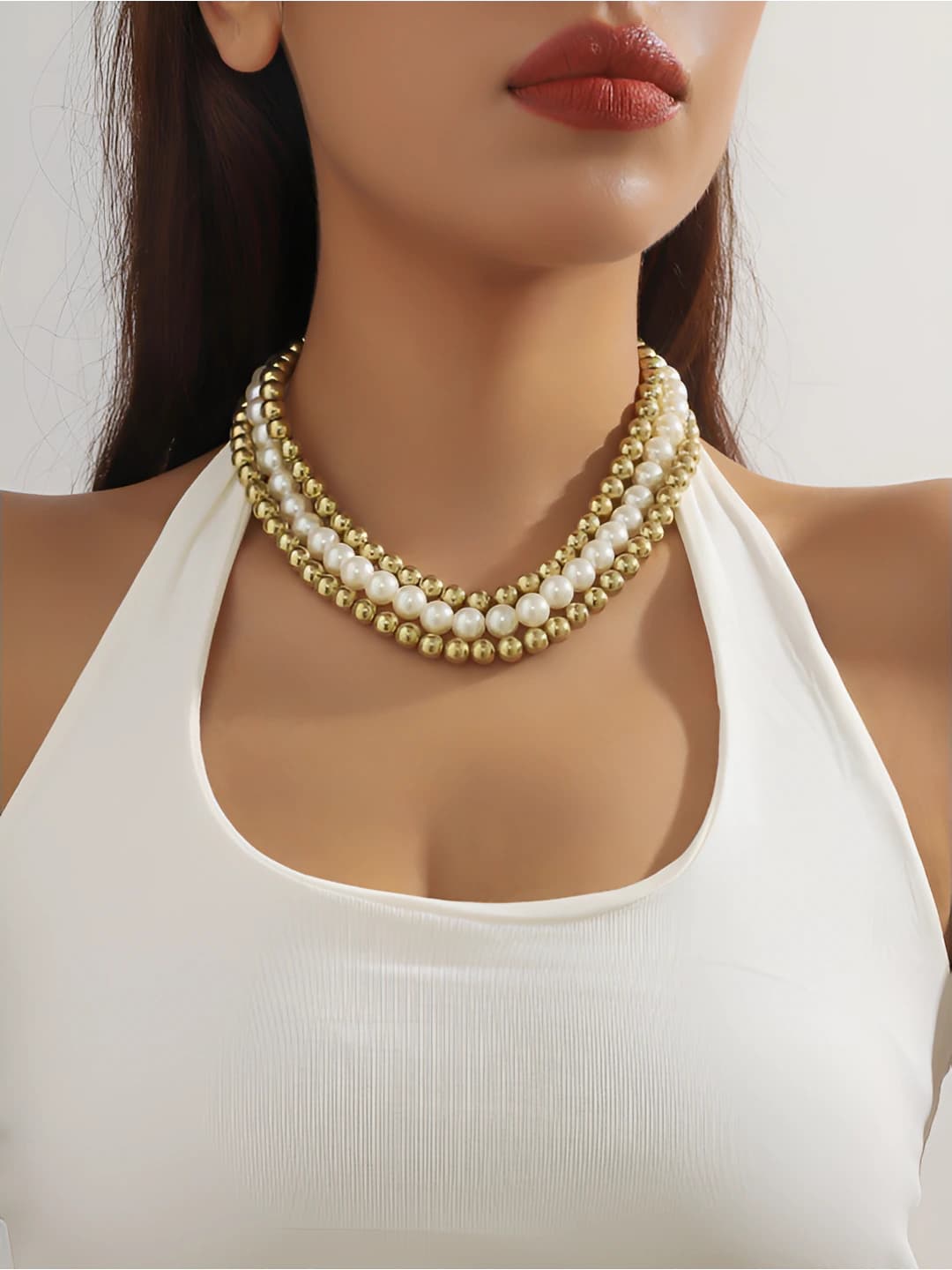 Layered gold + pearl short