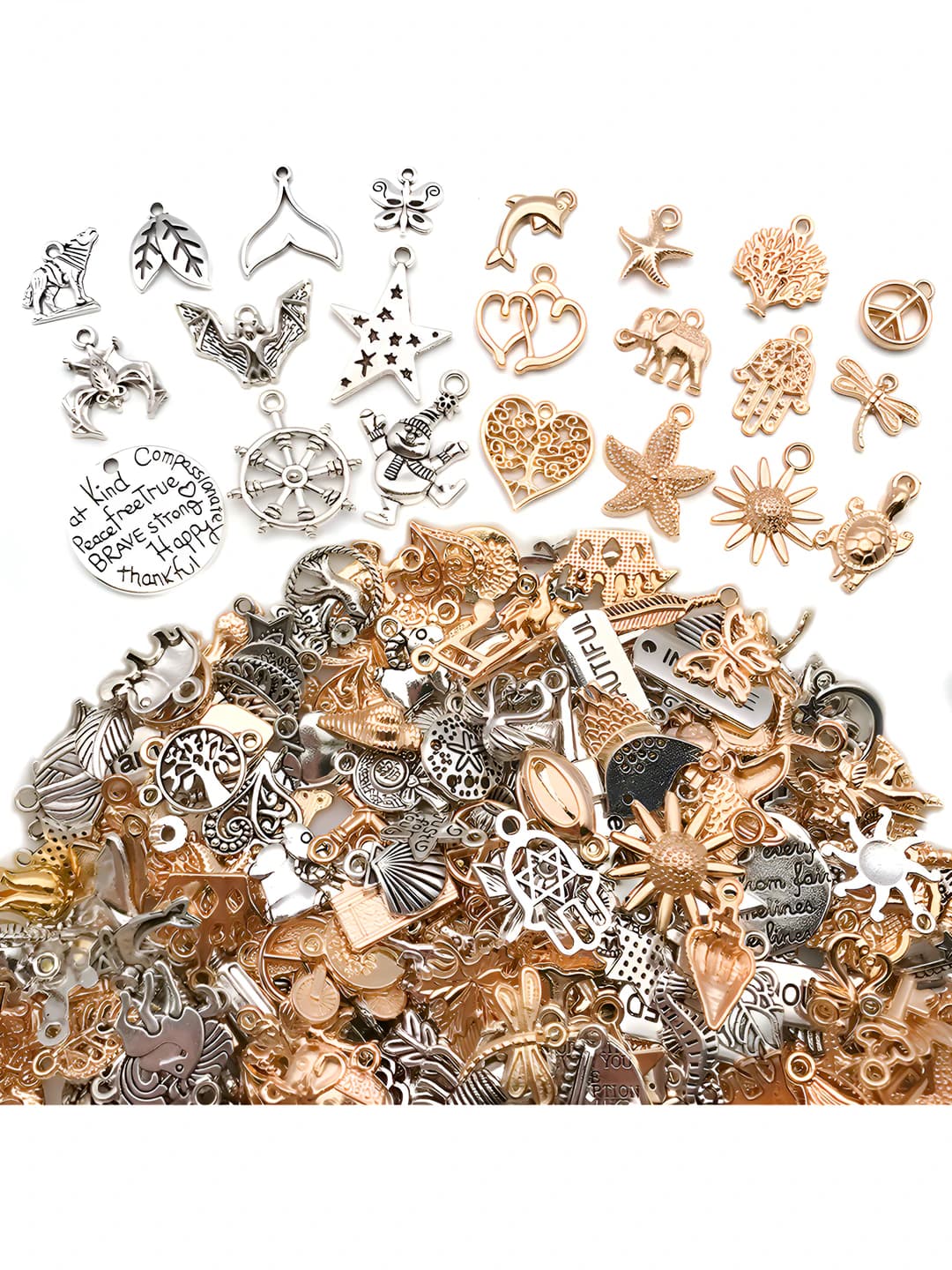 50 pcs random antique silver + gold charm set, 51g