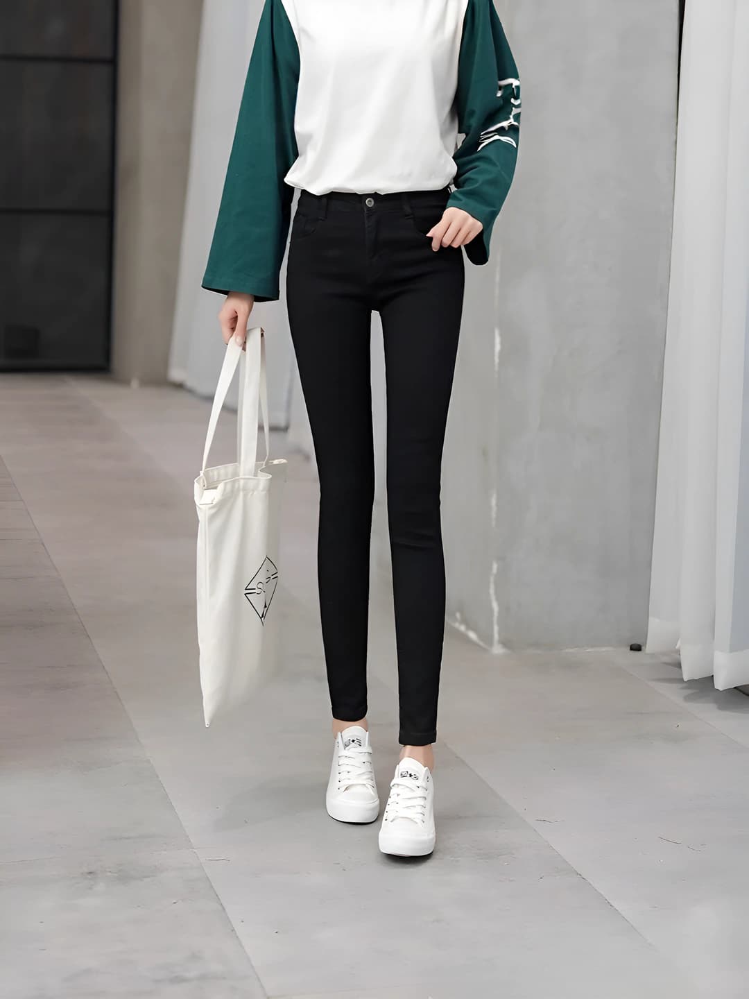 Women's 2026 spring-autumn black slim-fit jeans, high waist, stretch, slimming, casual style