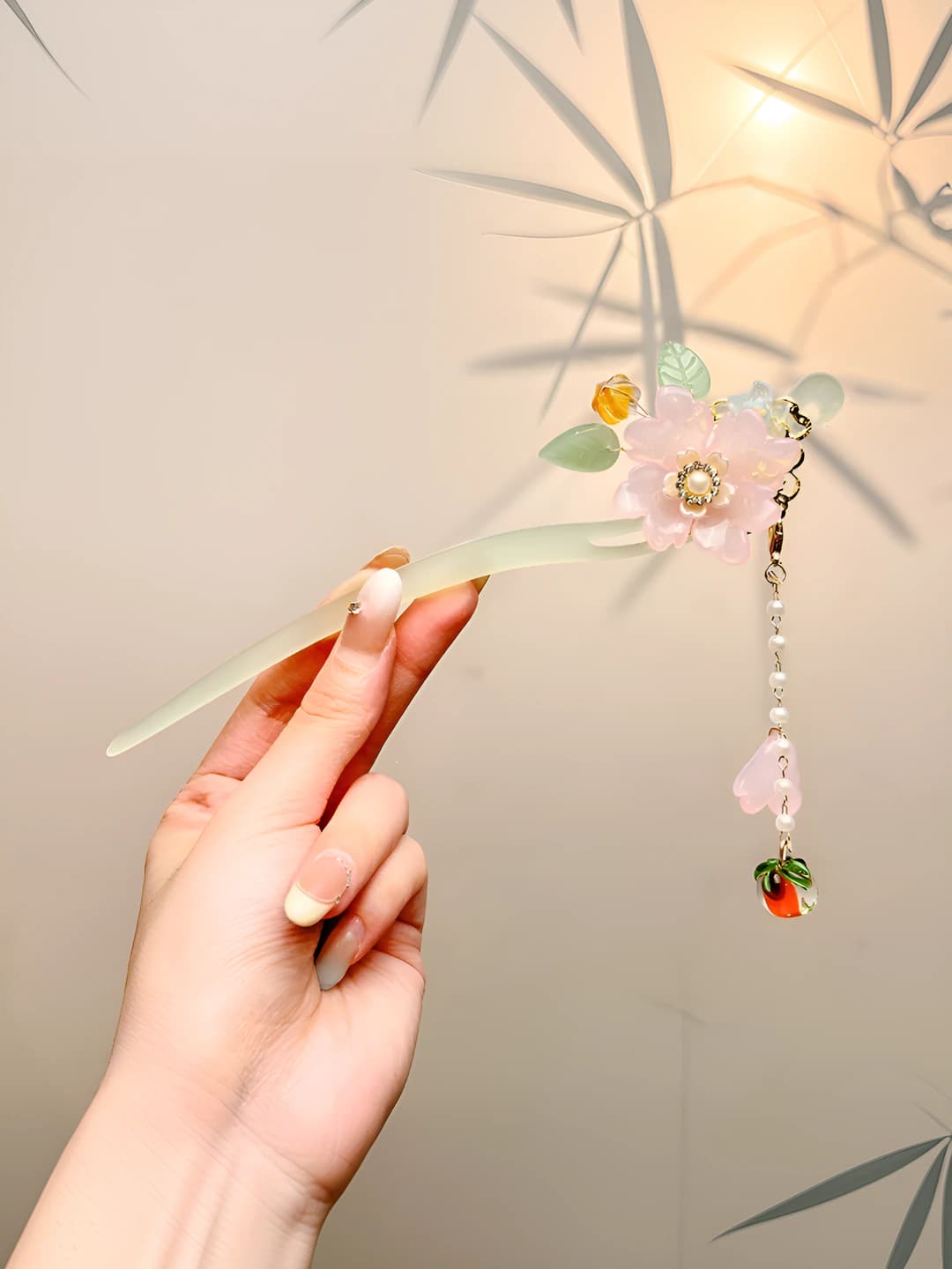 26# Pink large flower green jade