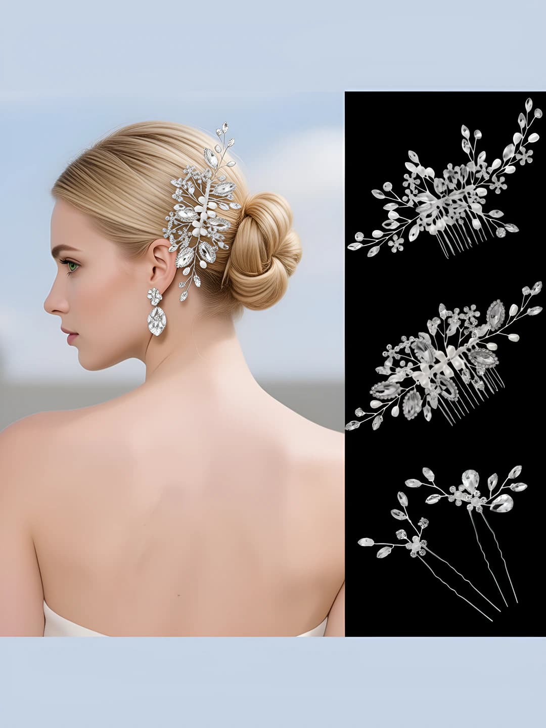 Women's handmade rhinestone flower hair comb