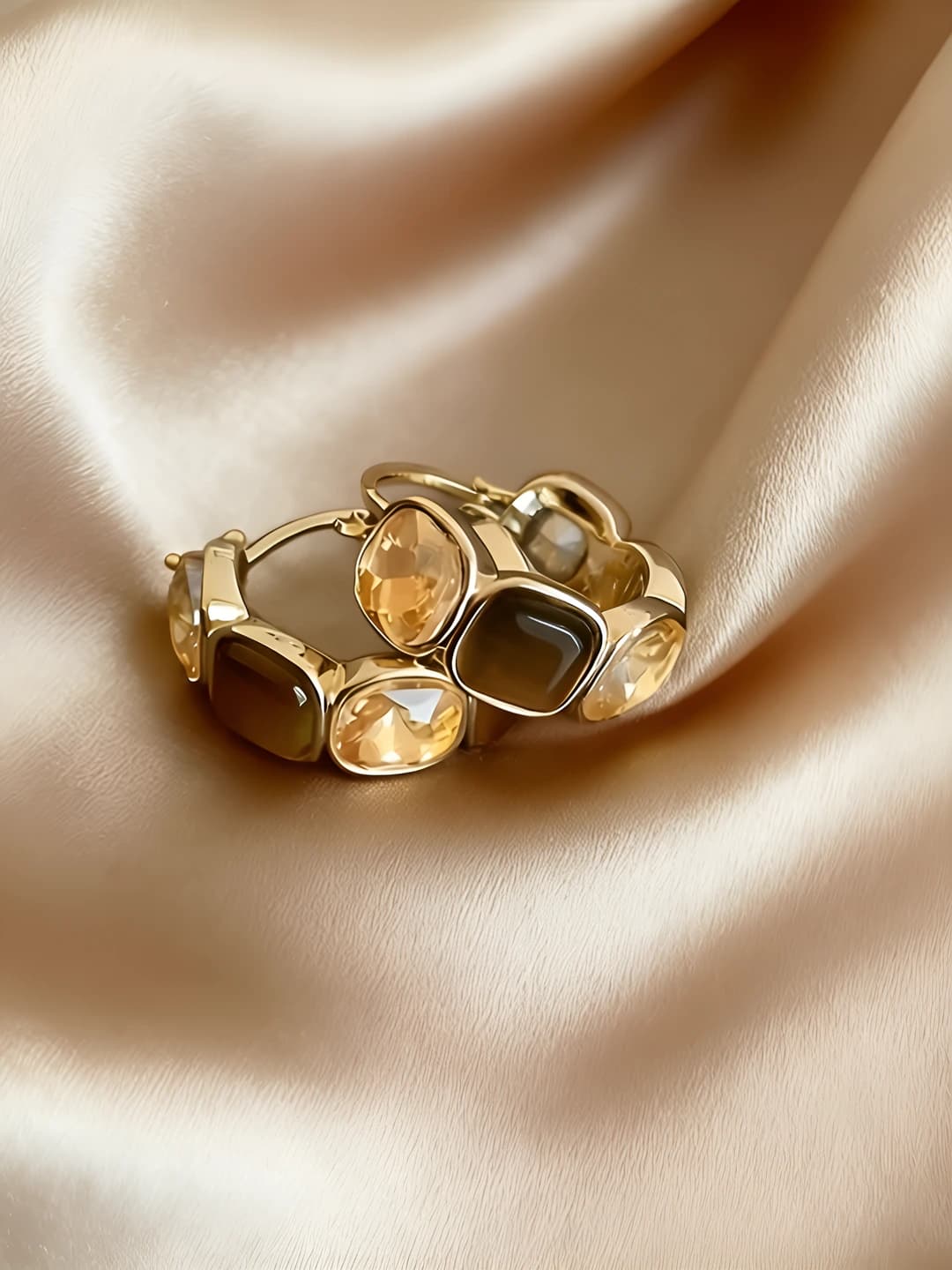 Crystal faux tiger eye stud earrings