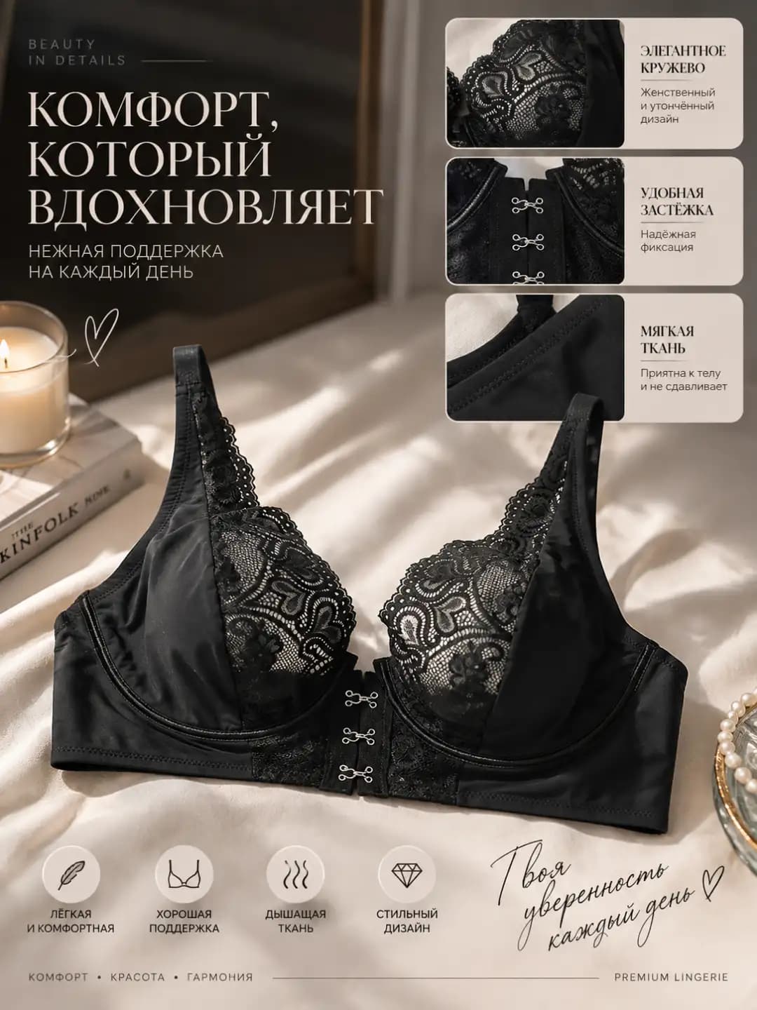 Women's plus size lace underwire bra, all-season, 3/4 cup