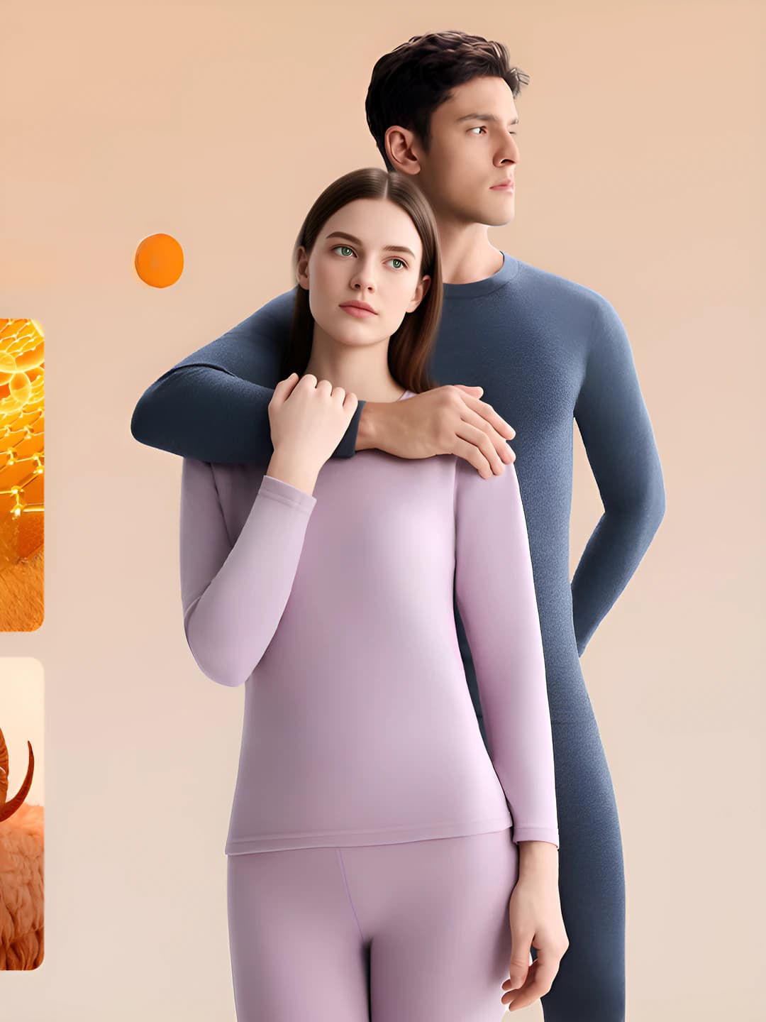 Women's fleece-lined, thickened, wool thermal underwear set, crew neck, long sleeve, trousers, solid colour, warm, breathable, antibacterial, stretch, seamless, tummy control, hip-lifting