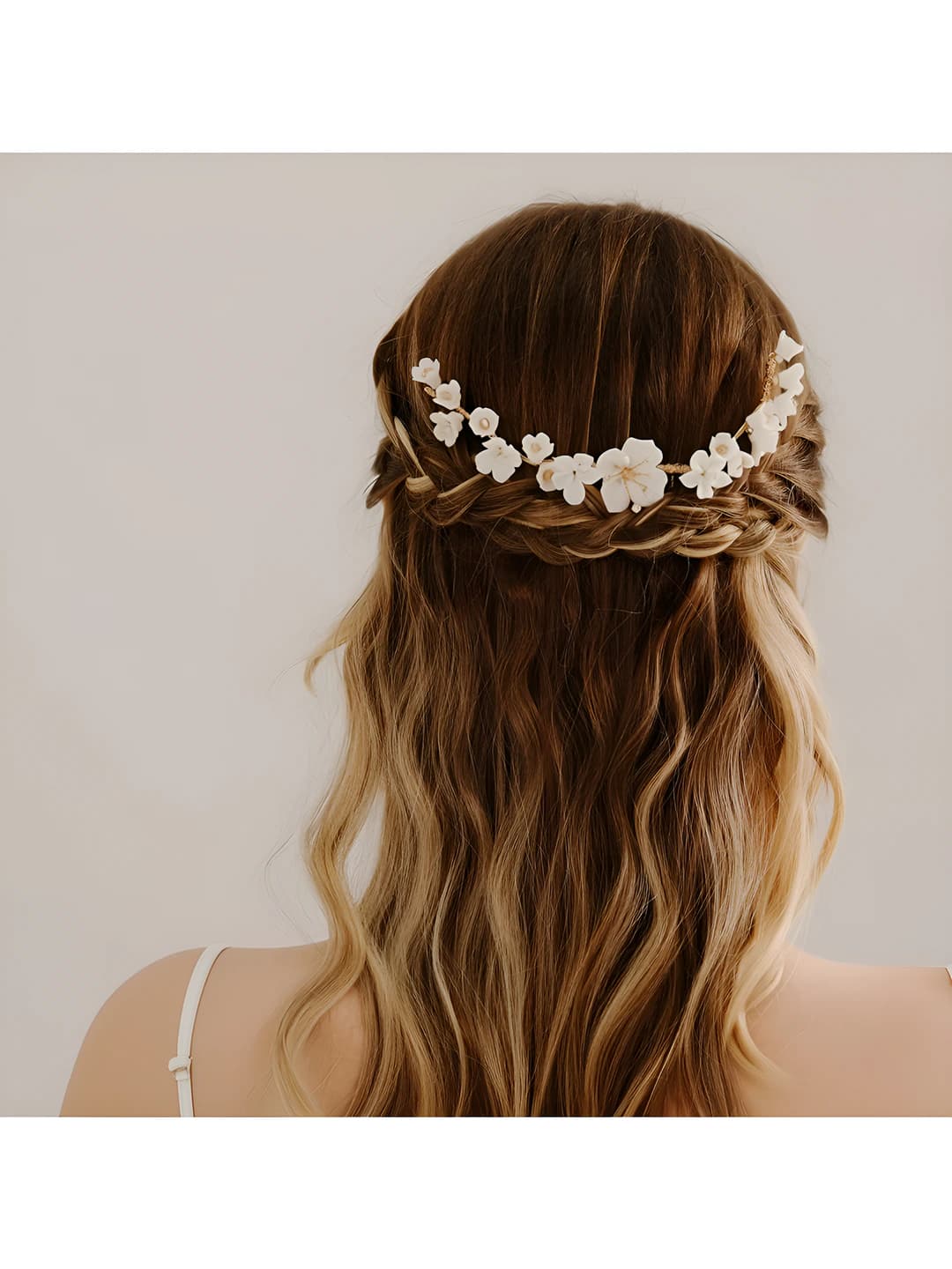 Women's hair clips and combs: retro handmade ceramic floral hair comb with white crystal and pearls