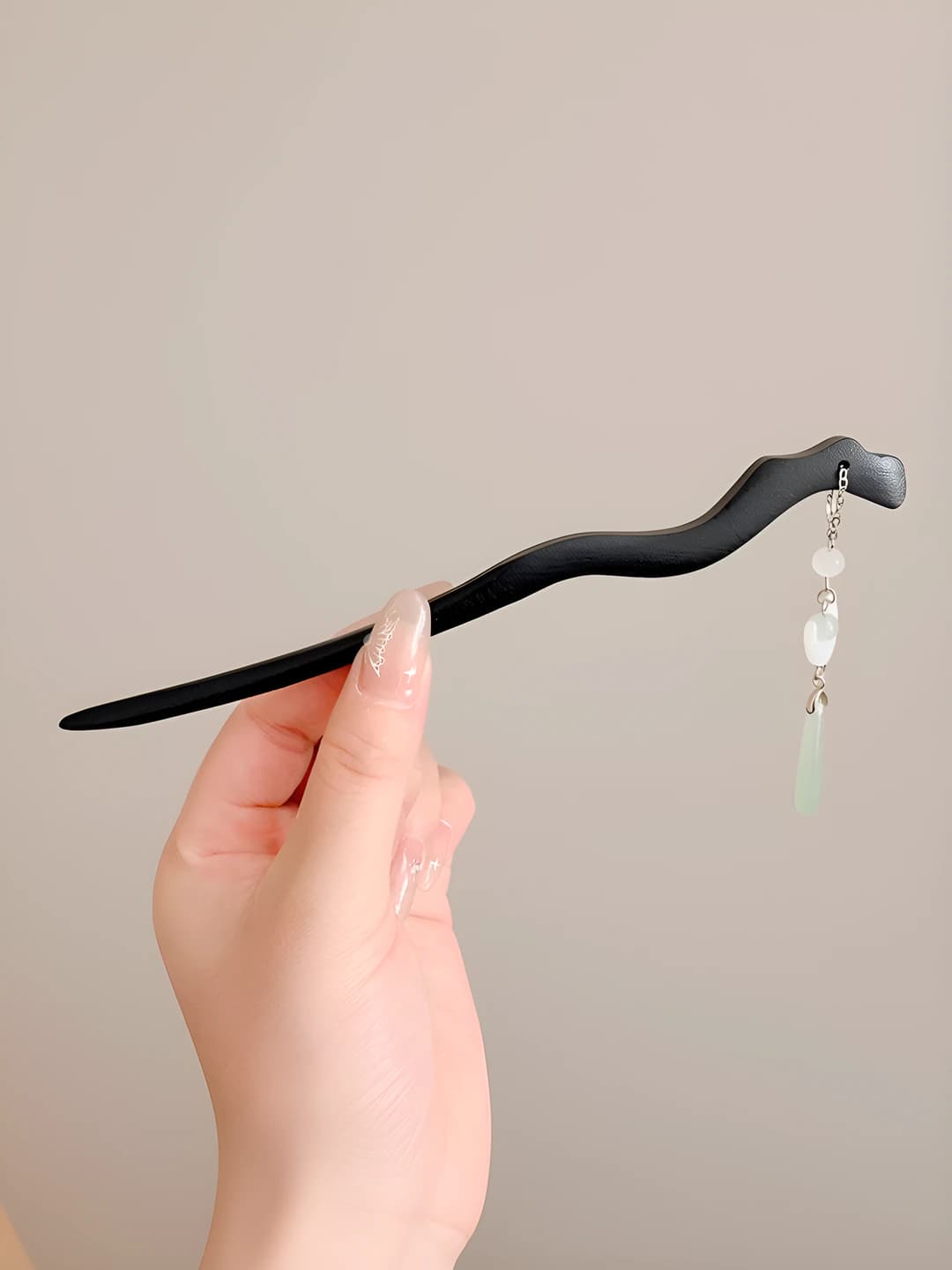 68# Black hair pin - moon pendant