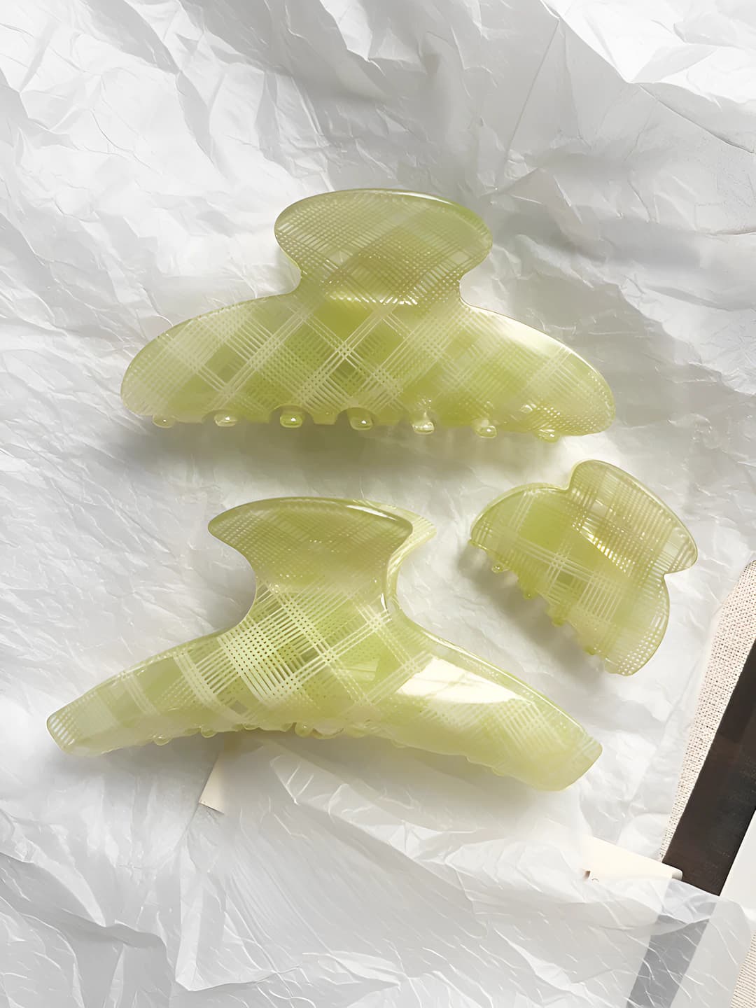 Women's hair clips and combs: acetate material, green color, simple diamond pattern, handmade, Korean style
