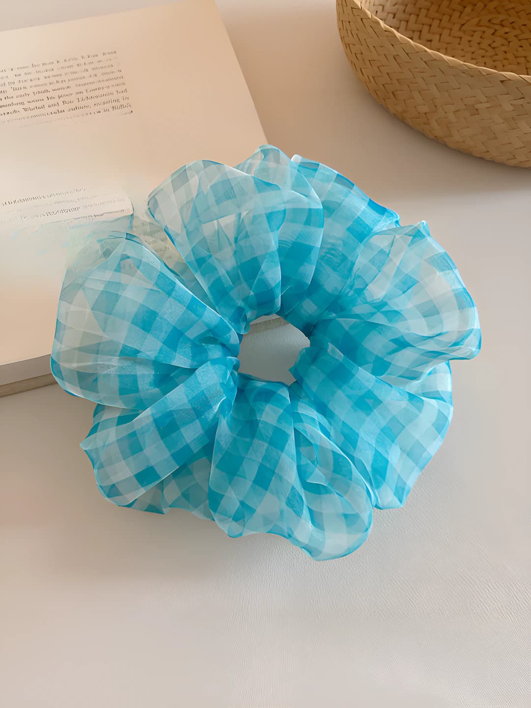 Blue plaid hair tie