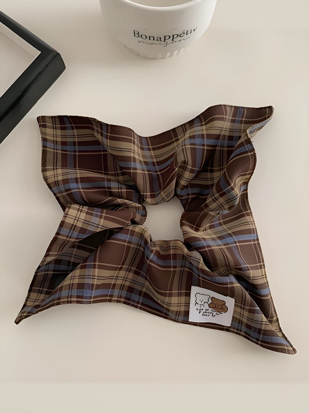 Plaid fabric hair clip - coffee