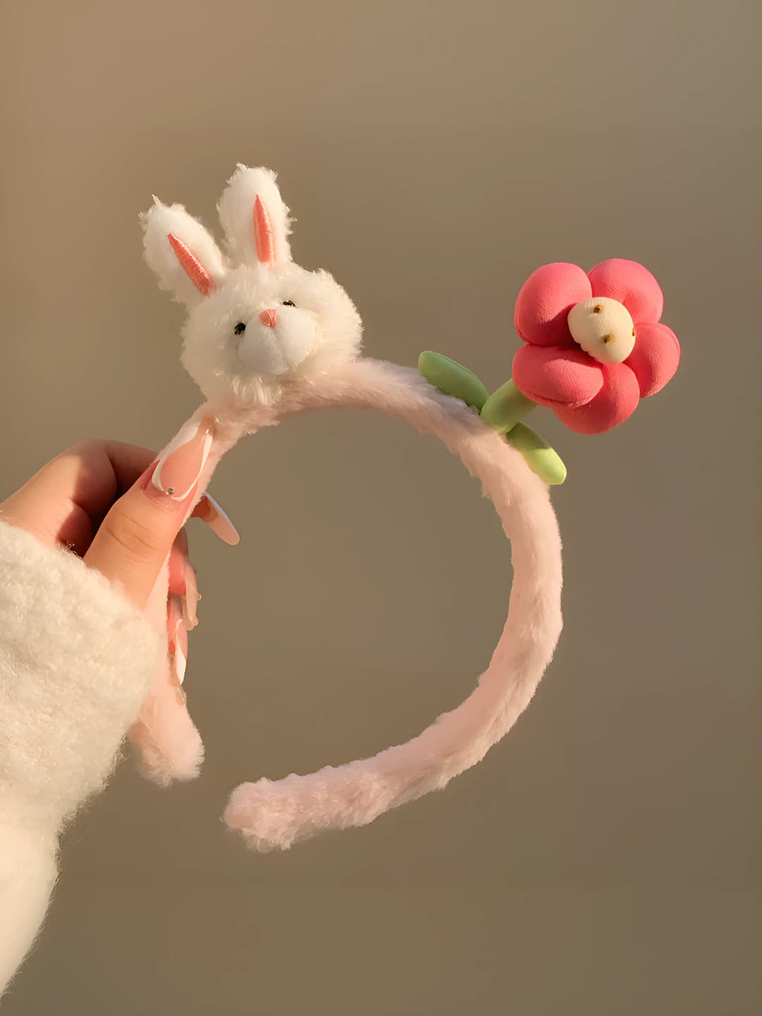 Women's plush rabbit flower headband 2026, for face washing and masks