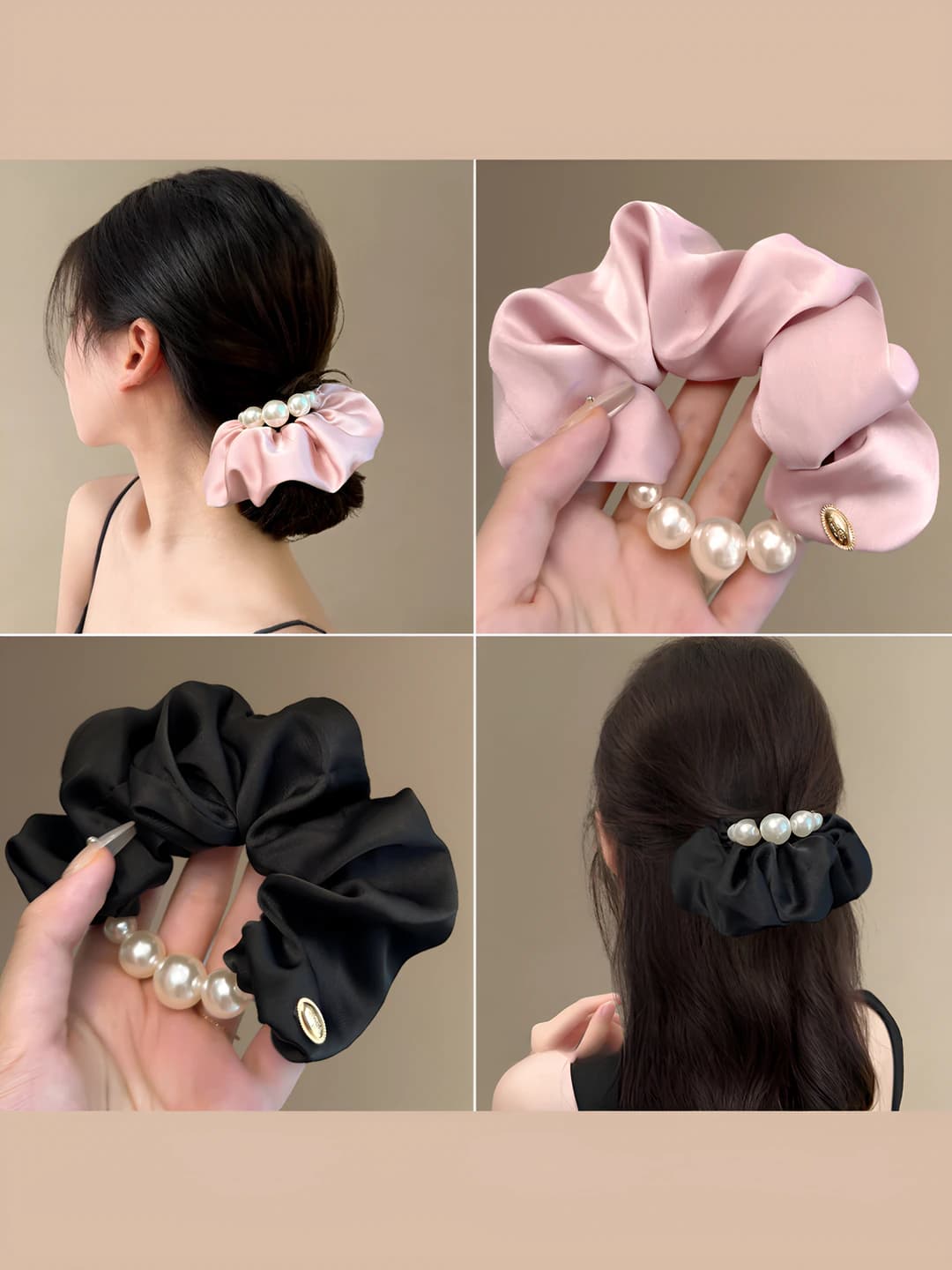 Women's stretchy satin scrunchie hair tie in Korean style, large